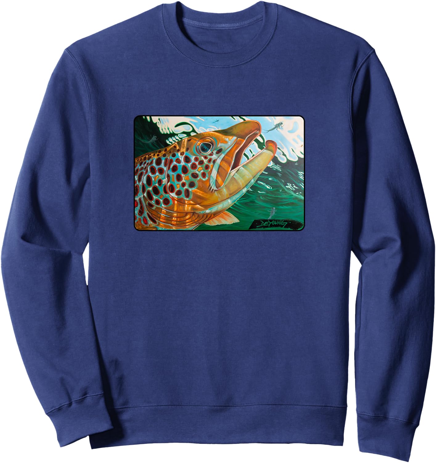 Brown Trout Fishing Derek DeYoung Fisherman Gift Sweatshirt - Sweatshirt | Navy