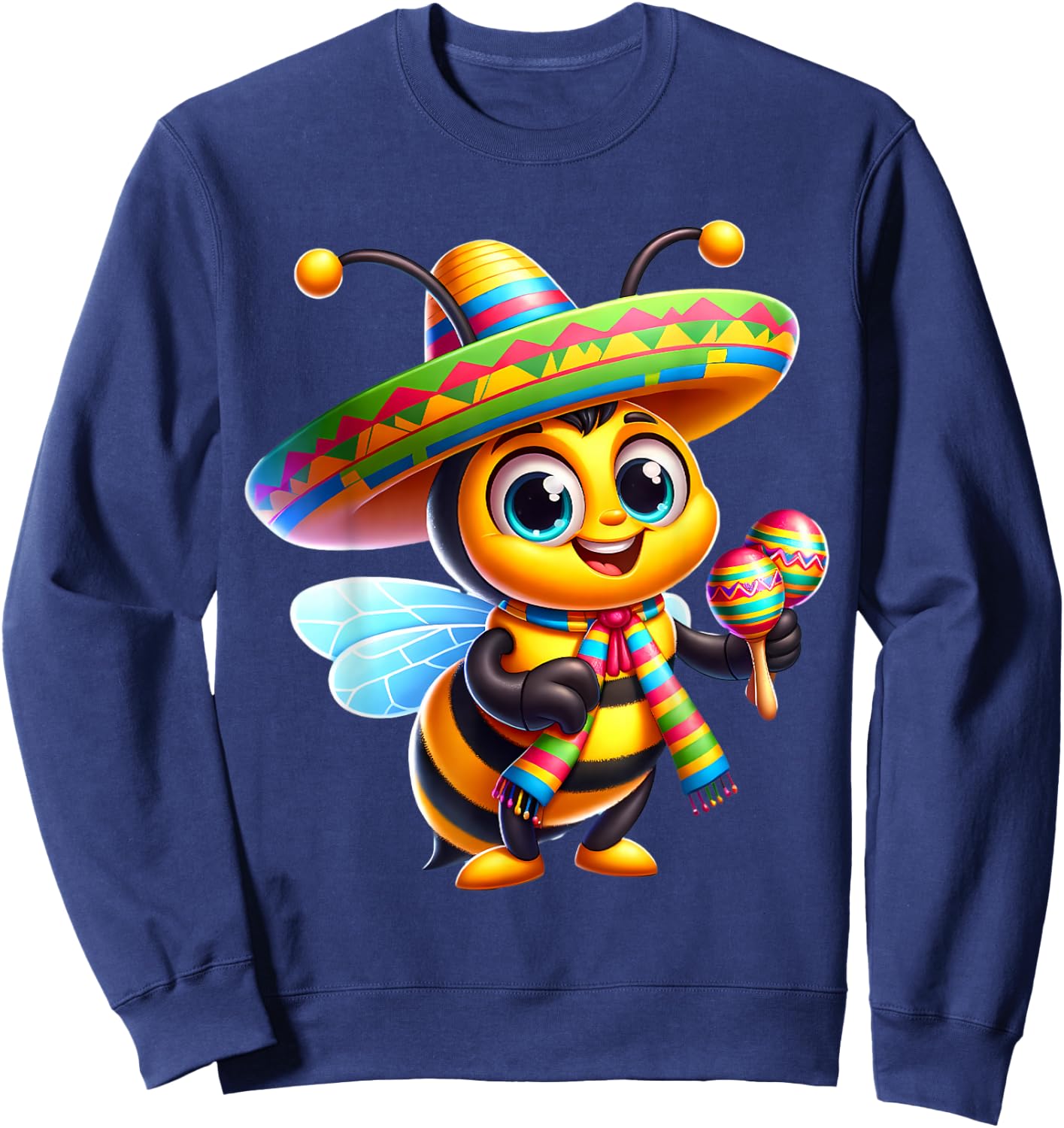 Cinco de Mayo Bee Wearing Mexican Sombrero Men Women Sweatshirt - Sweatshirt | Navy