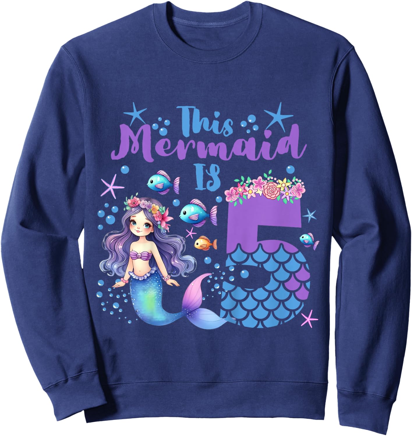 Girls 5th Birthday: This Mermaid Is 5 Years Old Costume Sweatshirt - Sweatshirt | Navy