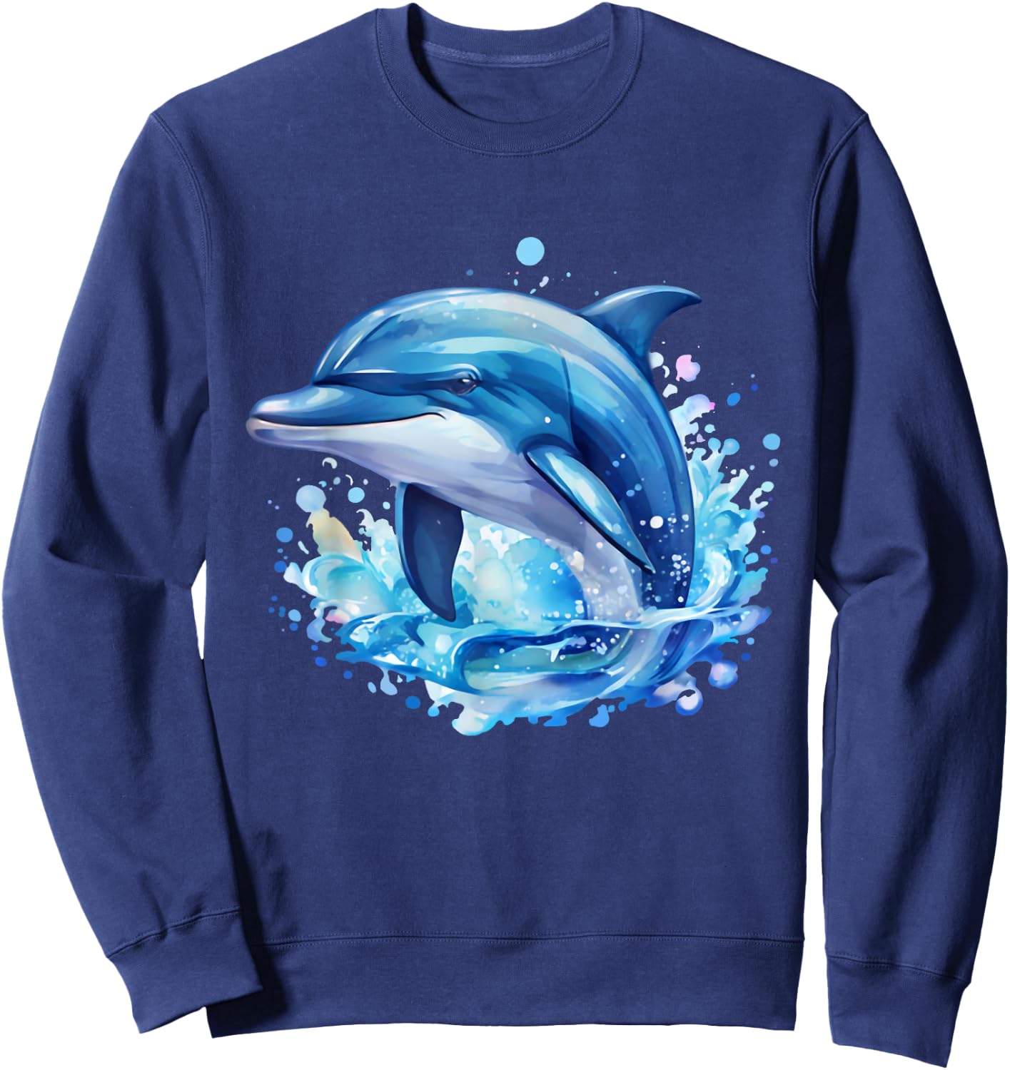 Dolphin Sea Creatures Ocean Watercolor Sea Dolphin , Black, S Sweatshirt - Sweatshirt | Navy