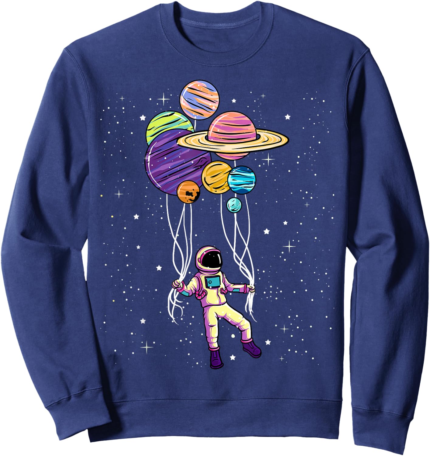 Astronaut Holding Planet Balloons BoysGirls STEM Kids Sweatshirt - Sweatshirt | Navy