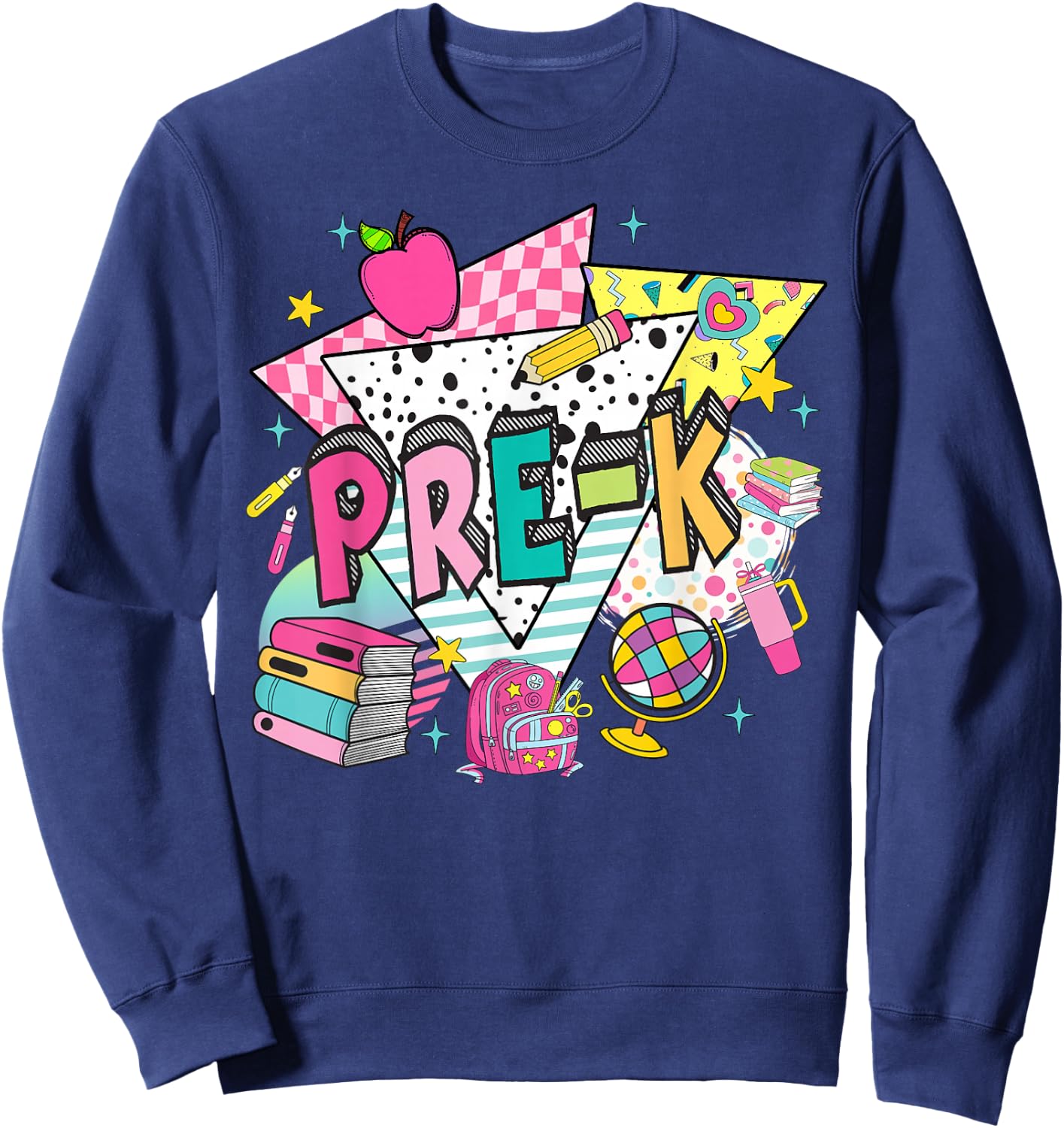 Pre-K Teachers Students Retro 90s Back To School Sweatshirt - Sweatshirt | Navy