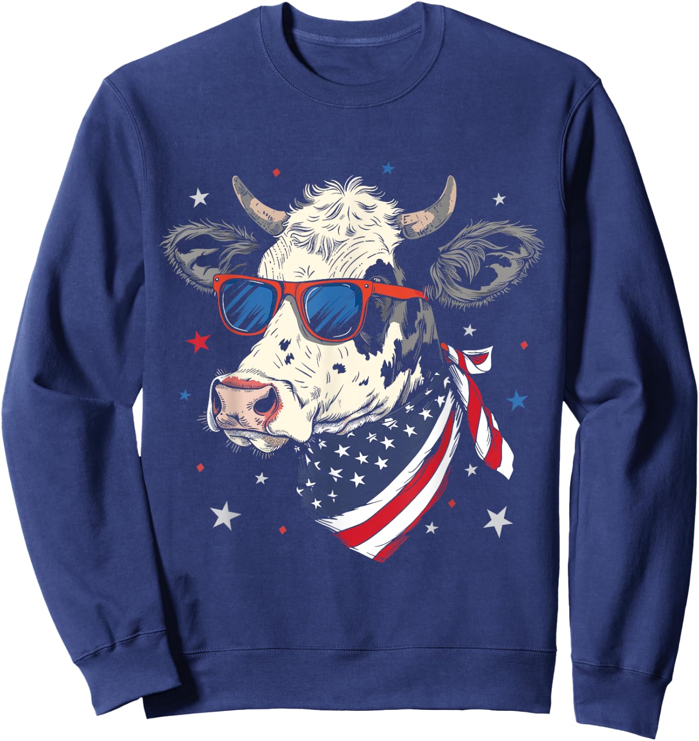 Patriotic American Cow USA Flag Cows 4th Of July Women Men Sweatshirt - Sweatshirt | Navy