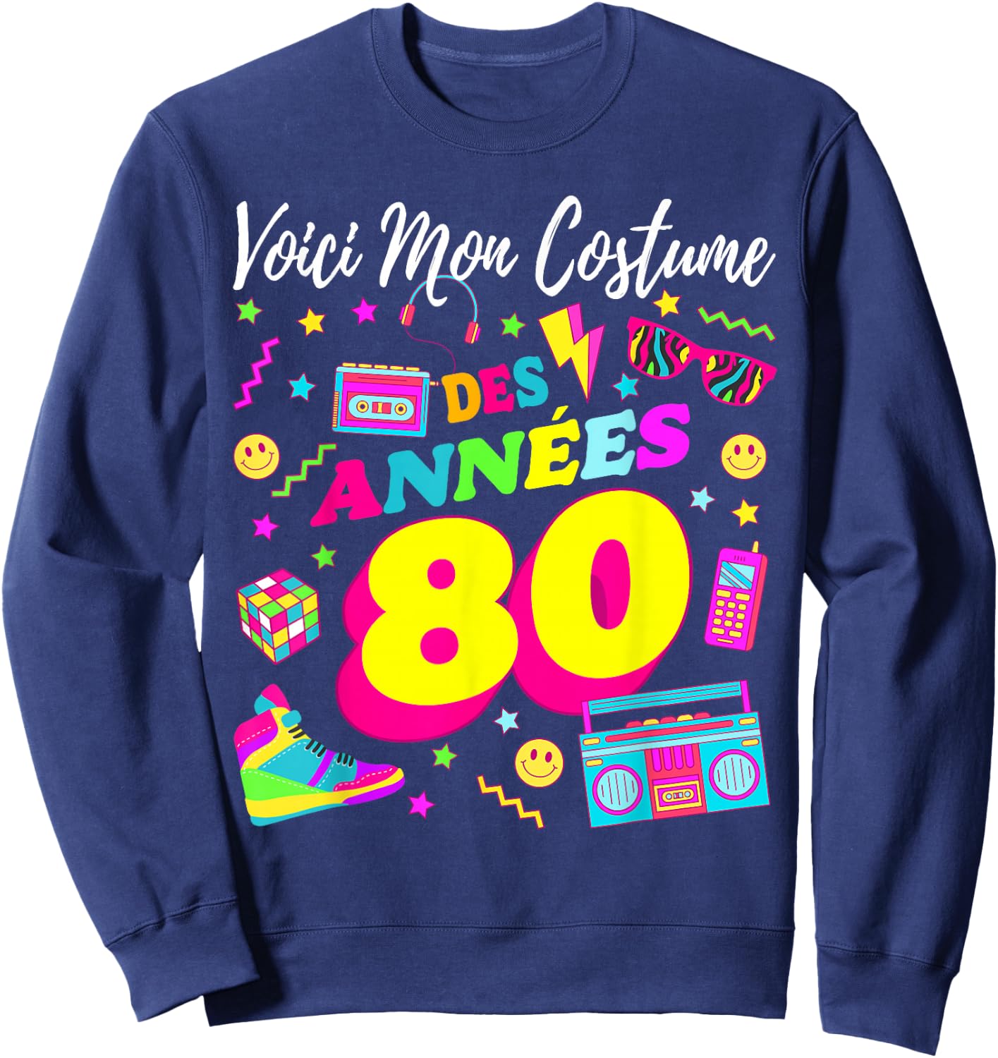 Party 80s Birthday Party 80s Retro Costume , Black, S Sweatshirt - Sweatshirt | Navy