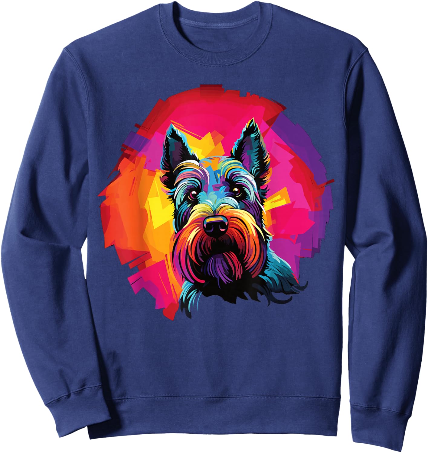 Watercolor Colorful Scottish Terrier Dog Sweatshirt - Sweatshirt | Navy