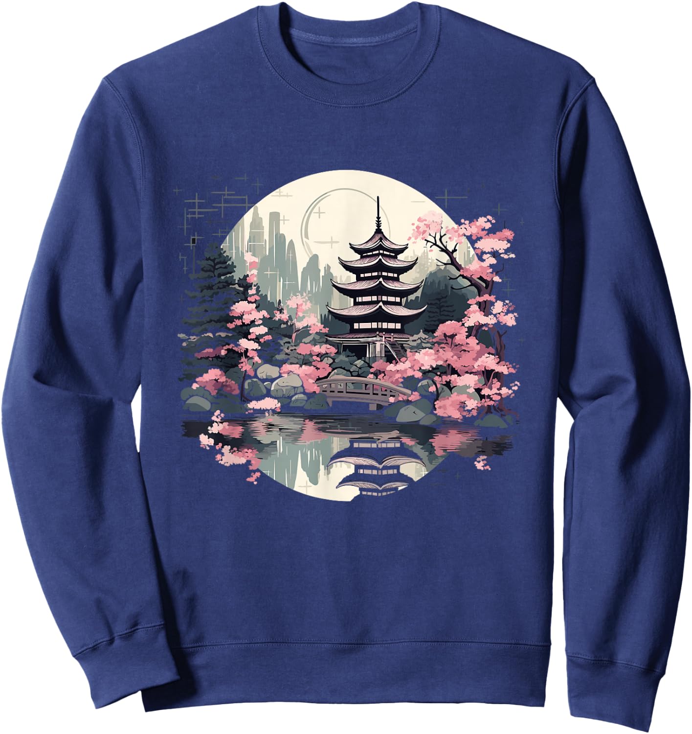 Japanese Landscape with Japanese Cherry Blossoms , black Sweatshirt - Sweatshirt | Navy