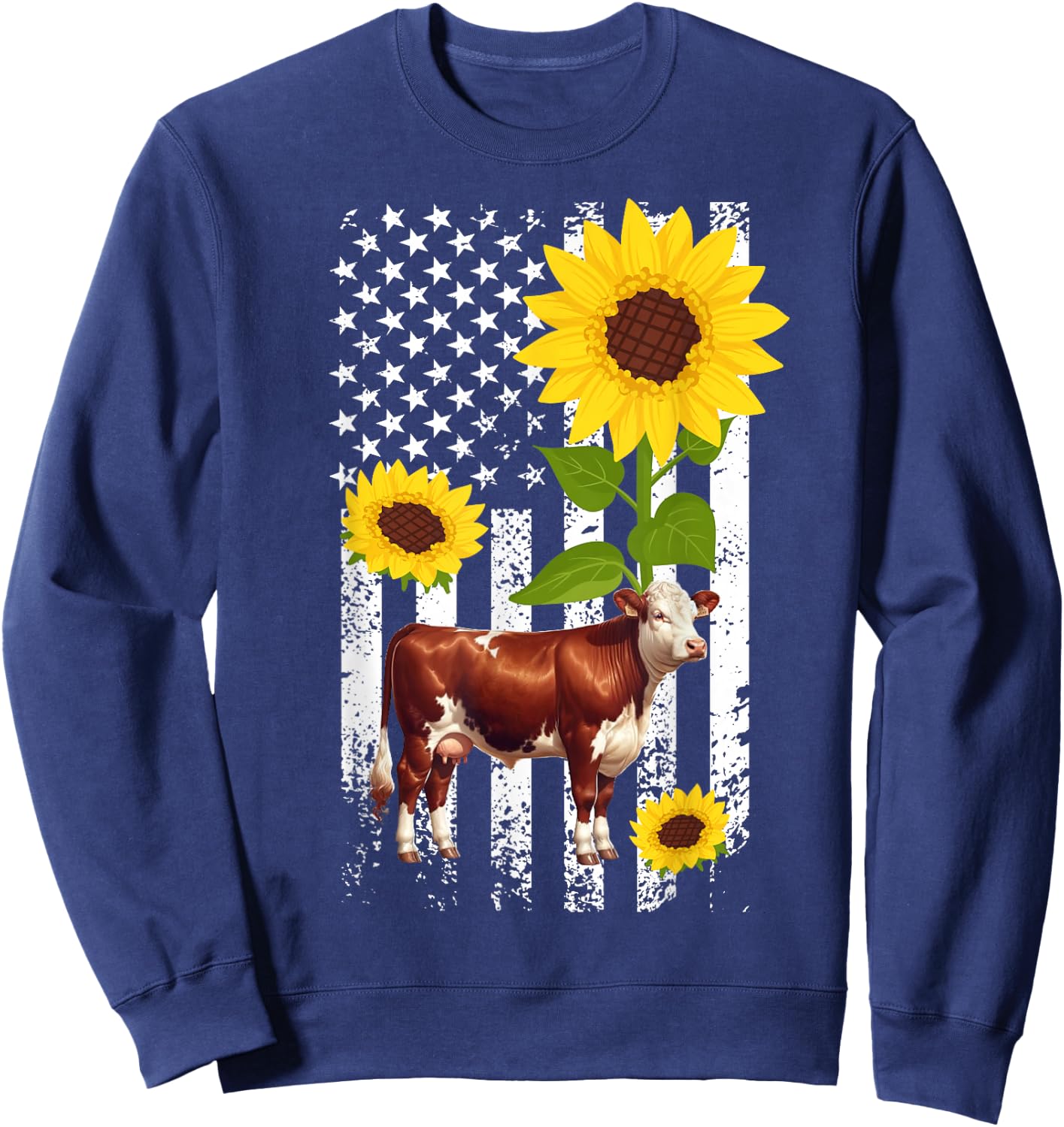 Hereford Cow US Flag Hereford Cow Lover Hereford Cattle Sweatshirt - Sweatshirt | Navy