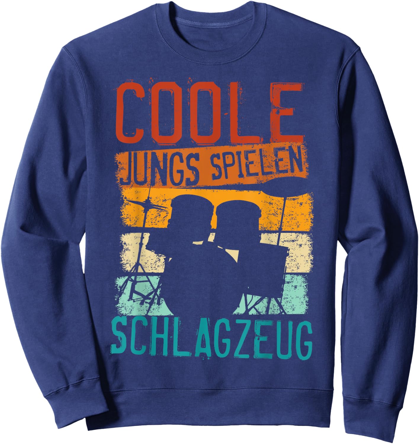 Cool Boys Playing Drums Retro Drummer Children's , black Sweatshirt - Sweatshirt | Navy