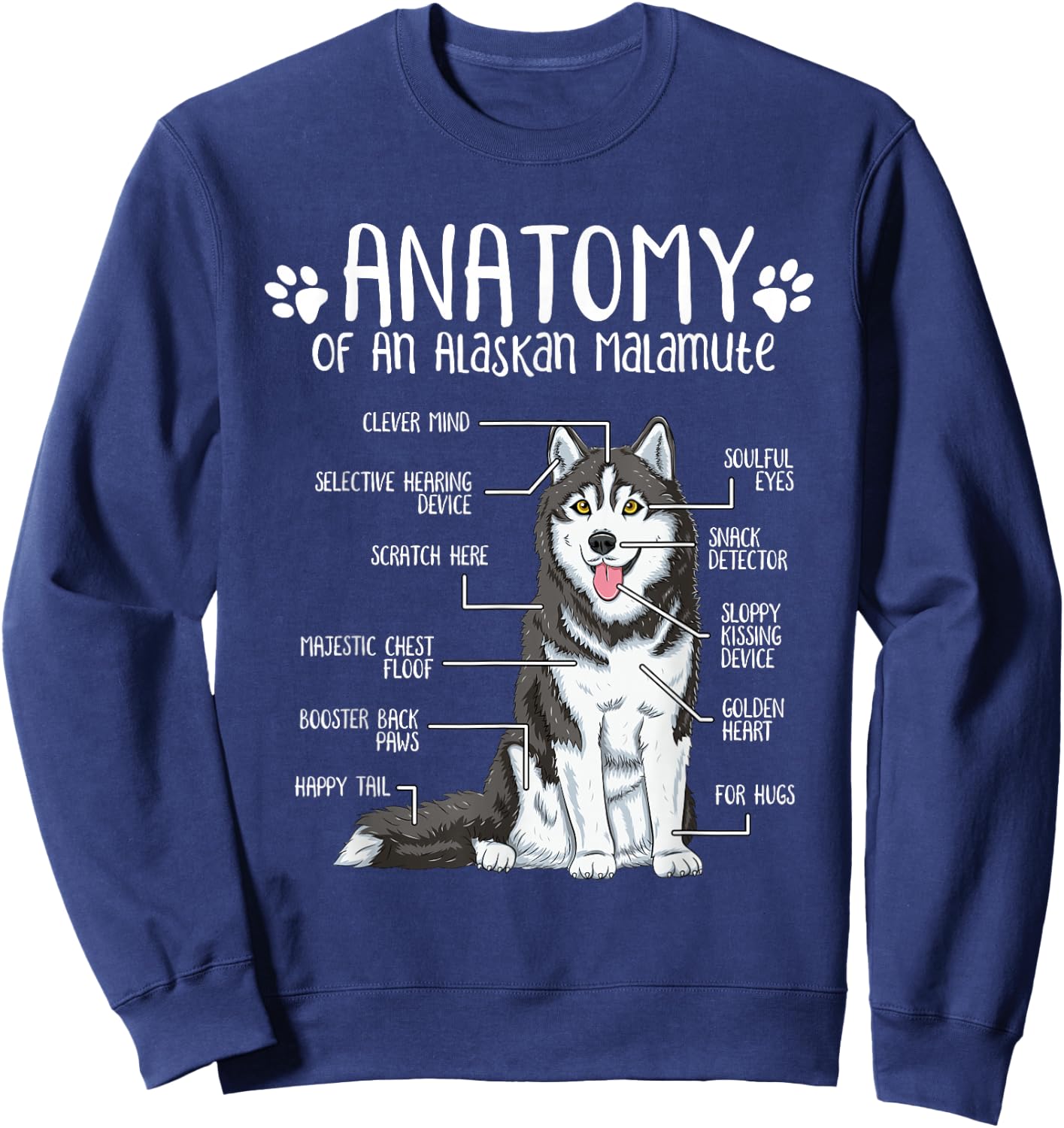 Funny Anatomy Alaskan Malamute Dog Lover Women Girls Kids Sweatshirt - Sweatshirt | Navy