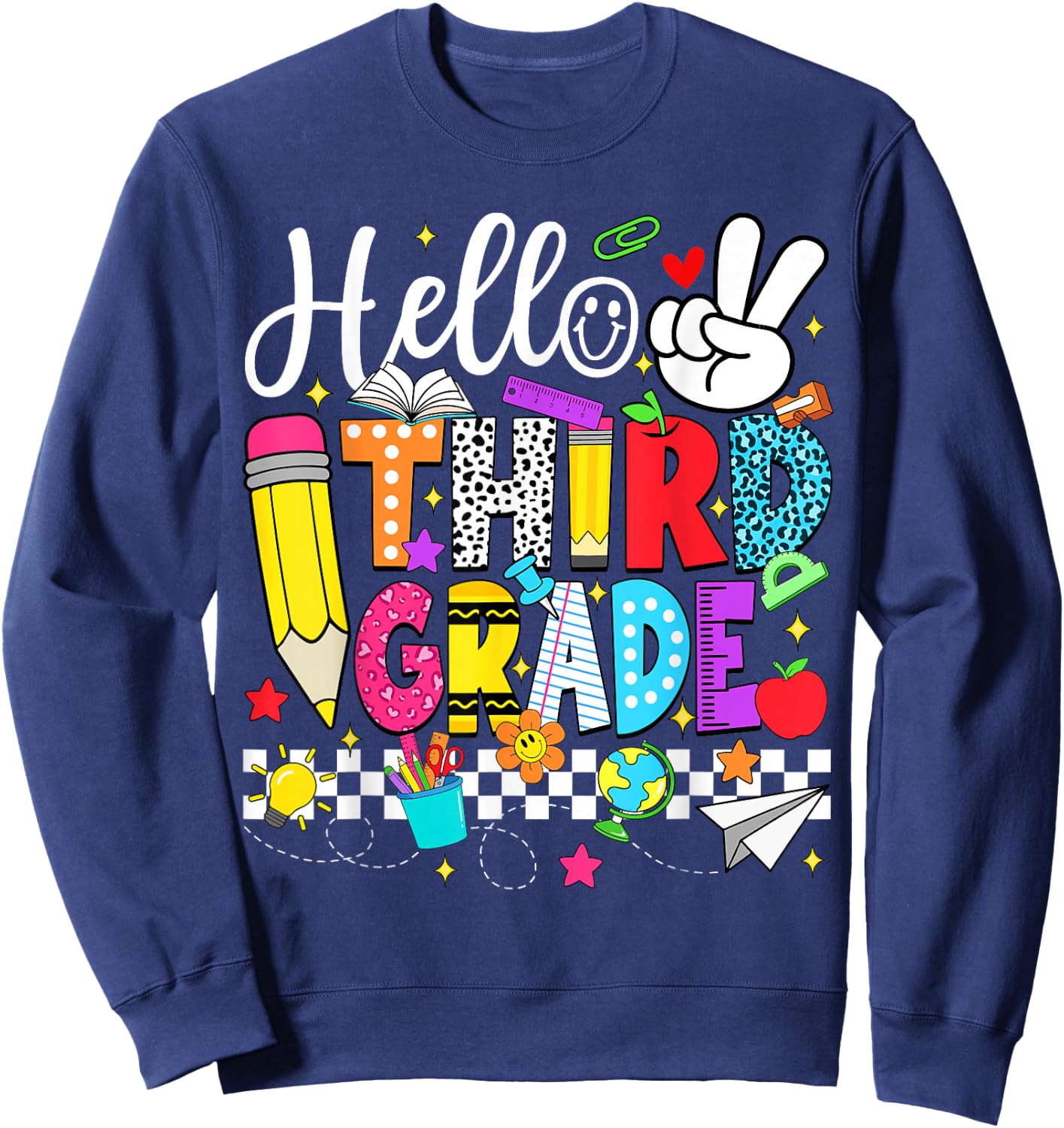 Hello Third Grade Team Back to School Teacher Girls Kids Sweatshirt - Sweatshirt | Navy