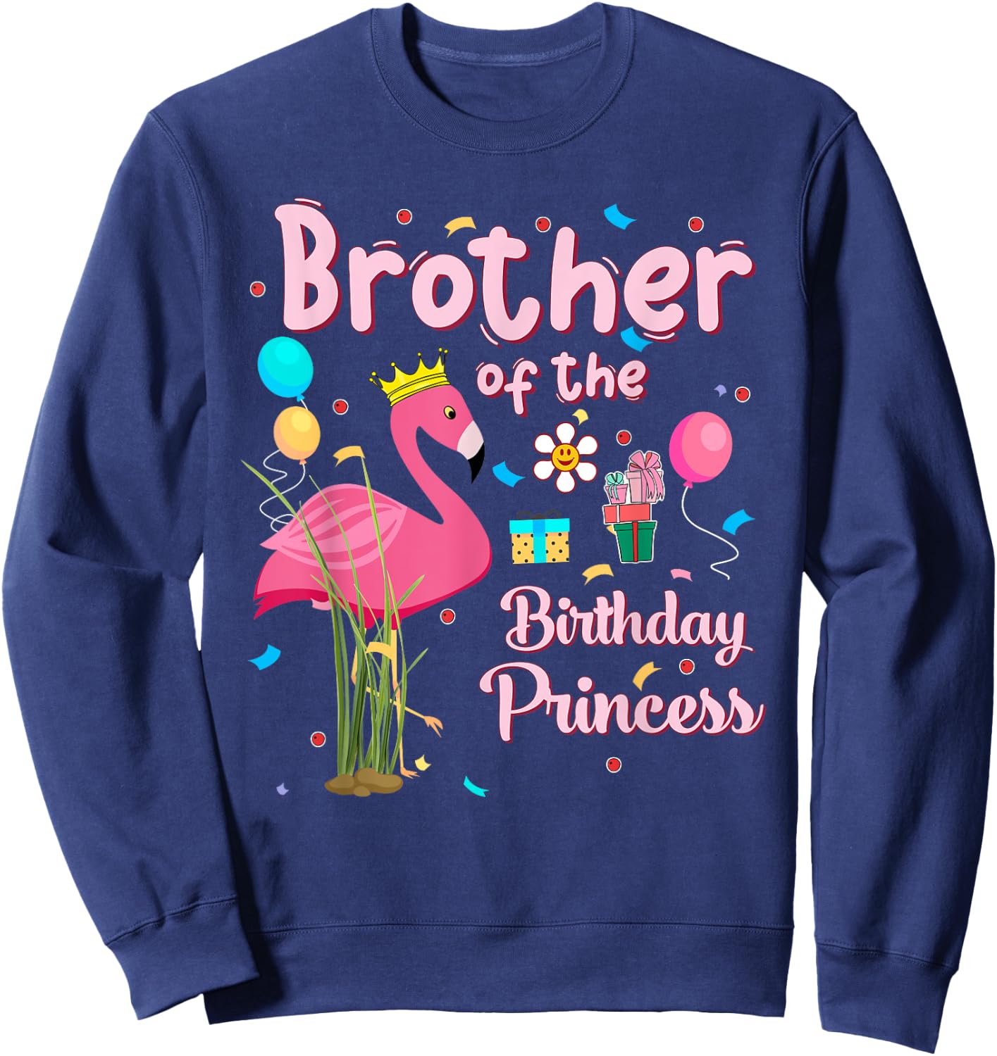 Brother of the Birthday Princess Pink Flamingo Party Squad Sweatshirt - Sweatshirt | Navy
