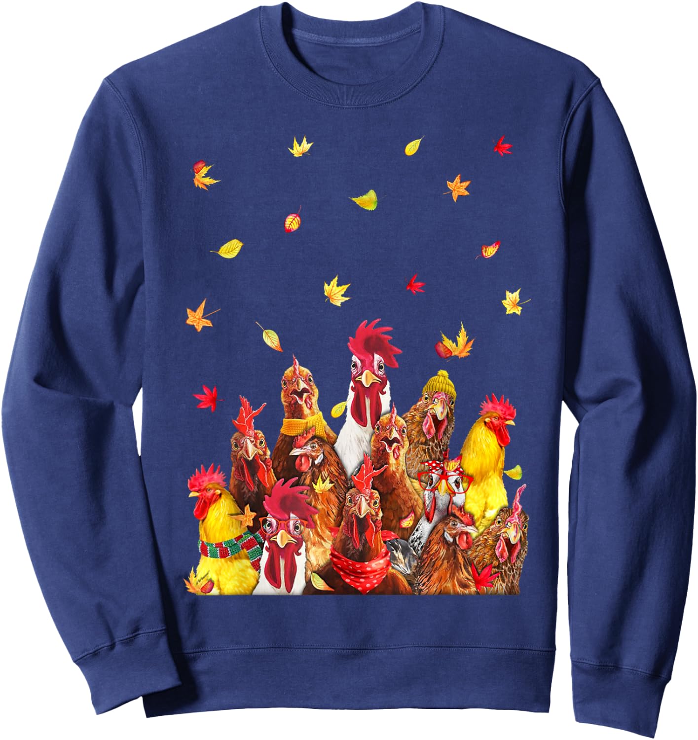 Hello Autumn Maple Chicken Leaf Fall Cute Chicken Farm Sweatshirt - Sweatshirt | Navy