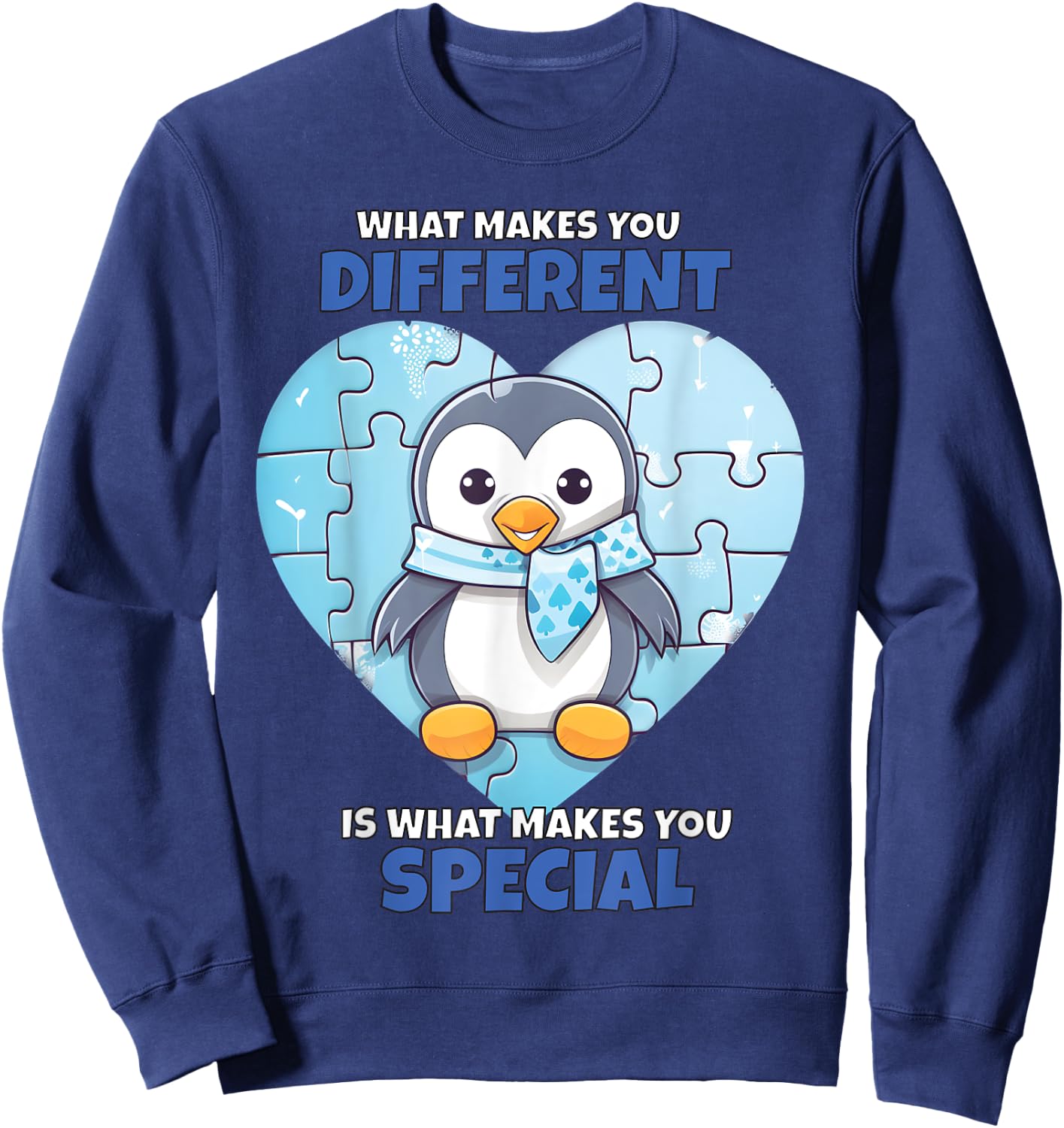 Blue Puzzle Penguin Autism Child Awareness Sweatshirt - Sweatshirt | Navy