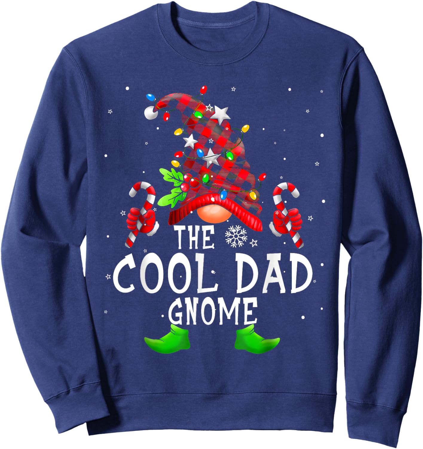 Cool Dad Gnome Buffalo Plaid Matching Family Christmas Sweatshirt - Sweatshirt | Navy