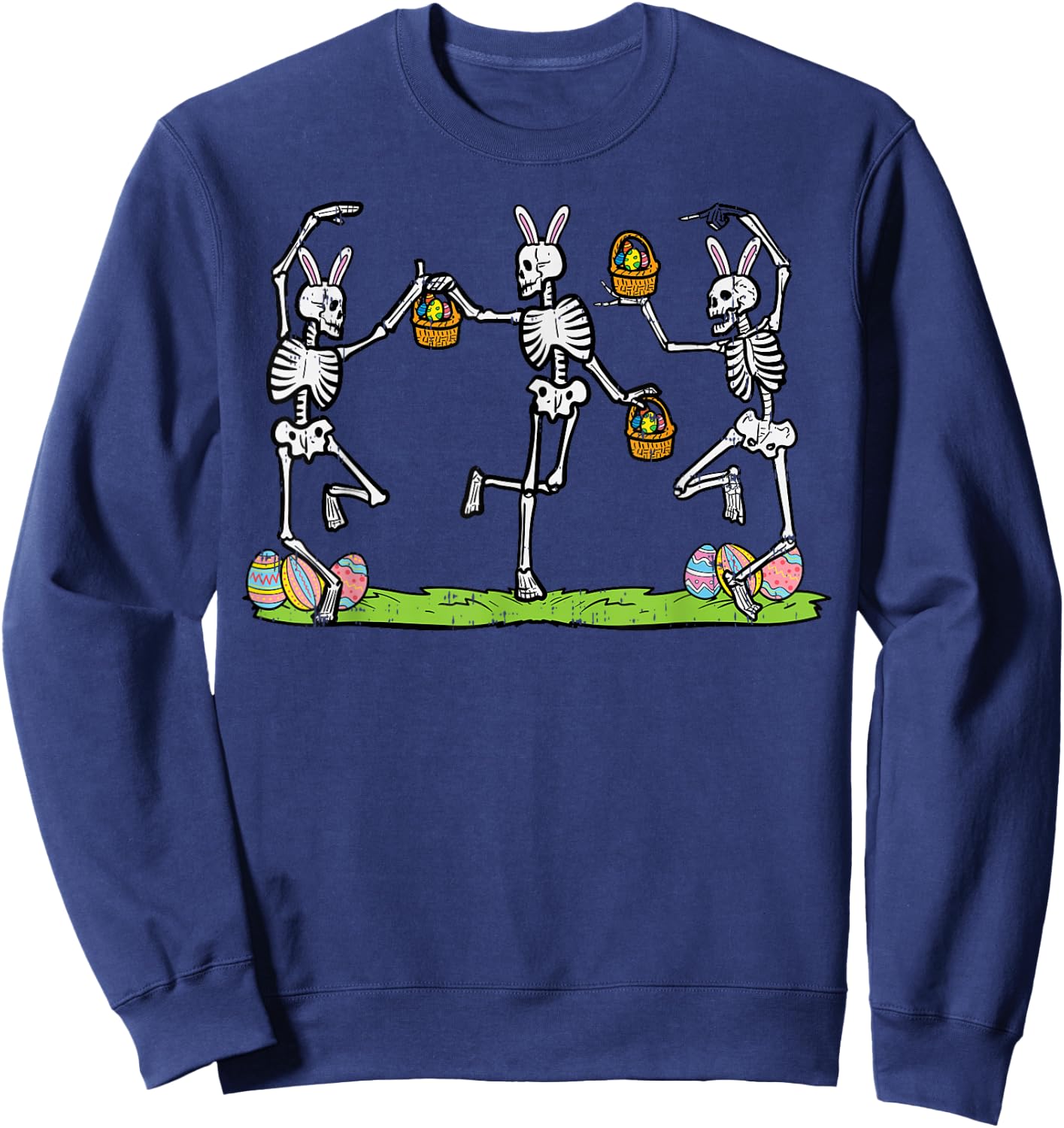 Easter Skeletons Dancing Funny Bunny Bones Women Men Kids Sweatshirt - Sweatshirt | Navy