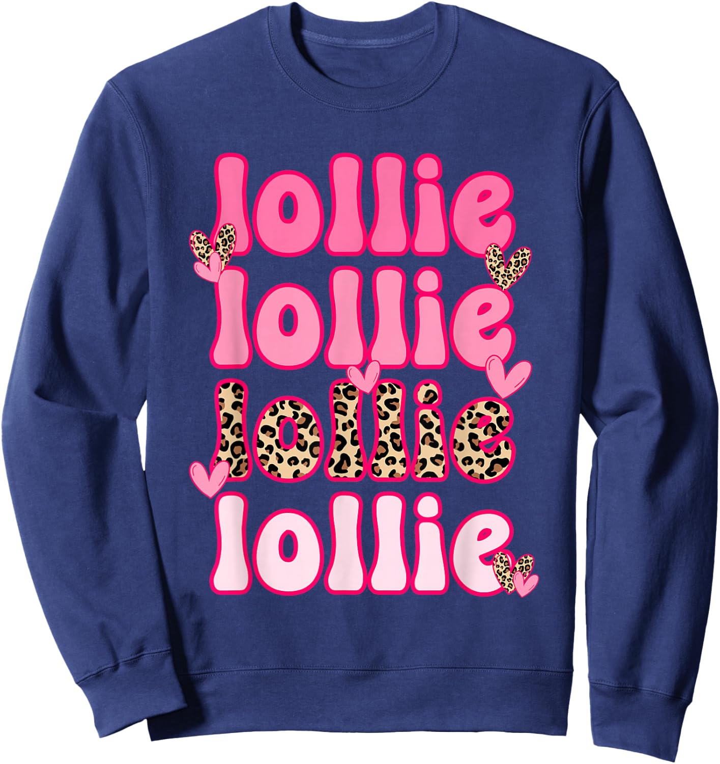 Leopard Groovy Lollie Valentine's Day Women Valentine Sweatshirt - Sweatshirt | Navy