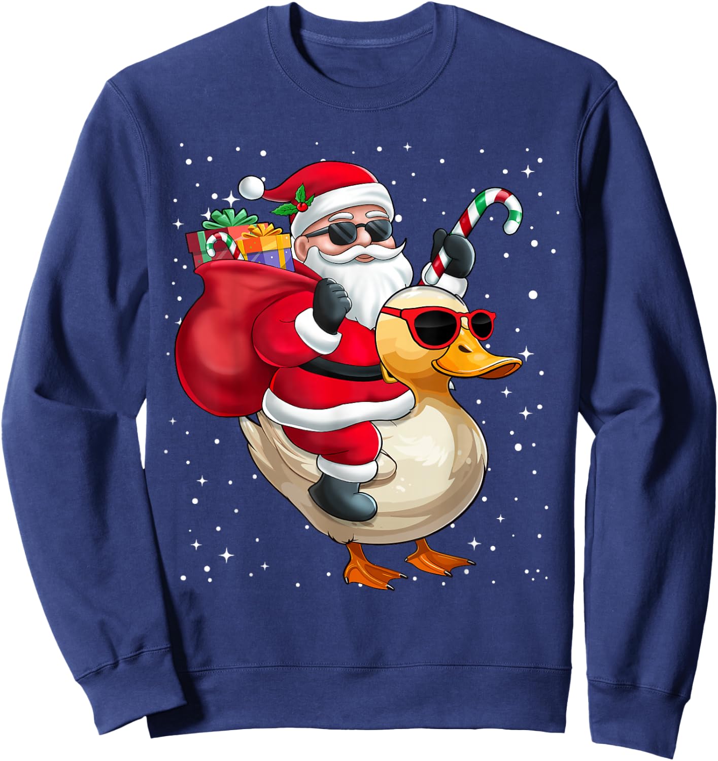 Santa Claus Riding A Duck Christmas Boy Girl Kids Sweatshirt - Sweatshirt | Navy