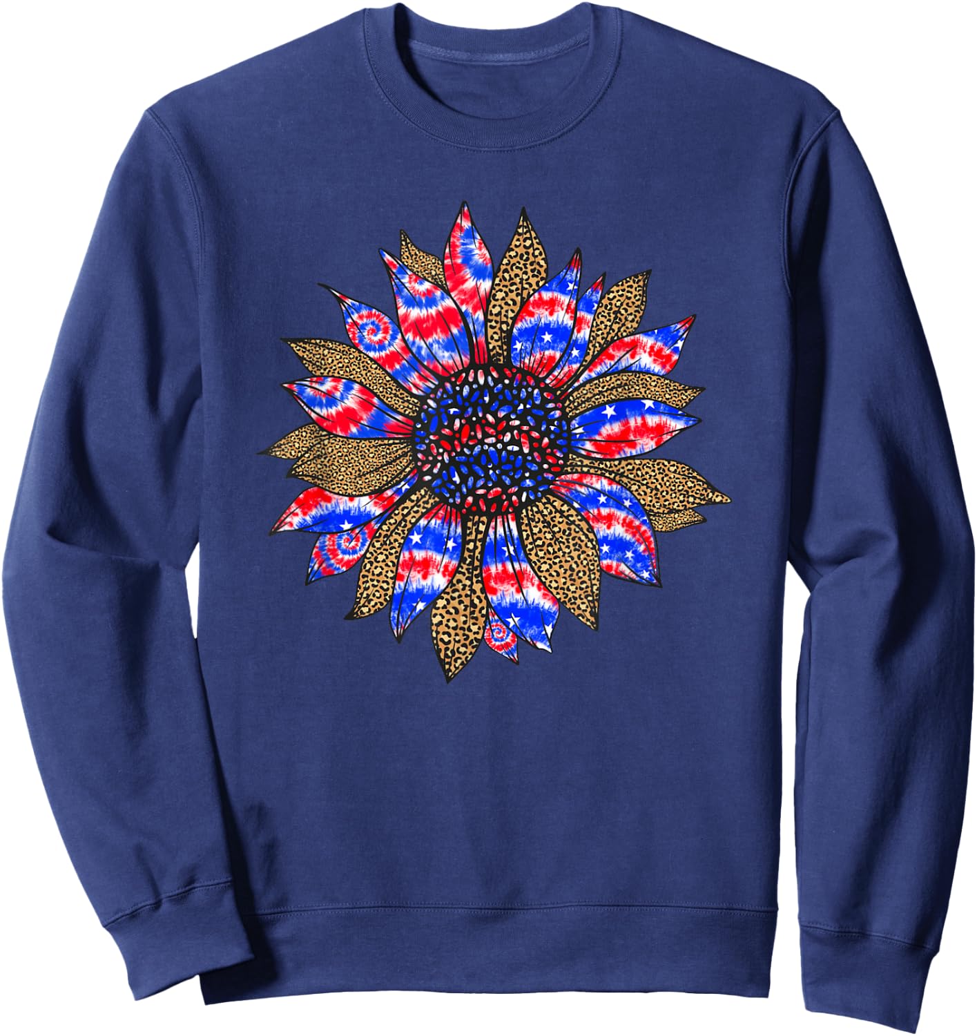 Sunflower Fourth 4th Of July American Flag Tie Dye Sweatshirt - Sweatshirt | Navy