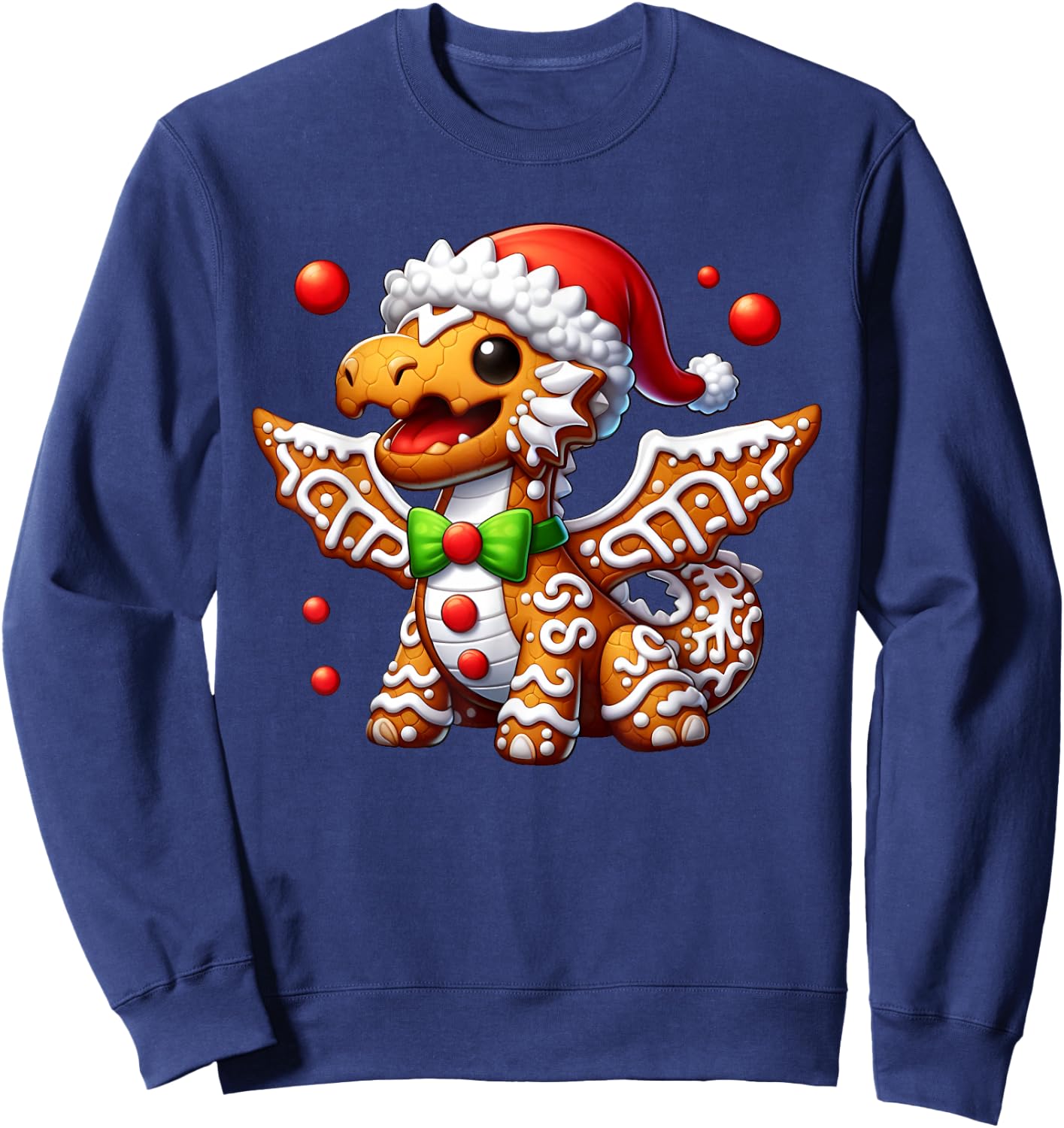 Funny Gingerbread Man Dragon Christmas Kids Sweatshirt - Sweatshirt | Navy