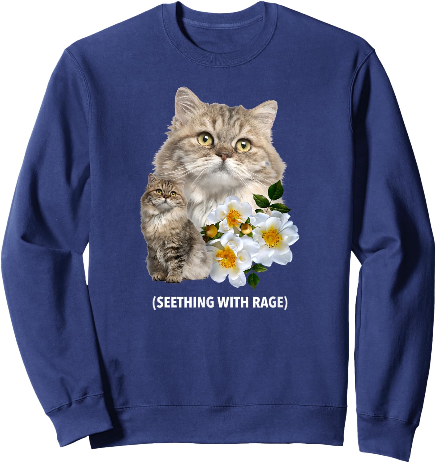 Funny Cat Seething with Rage Cute Sarcastic Kitty Feline Men Women Sweatshirt - Sweatshirt | Navy