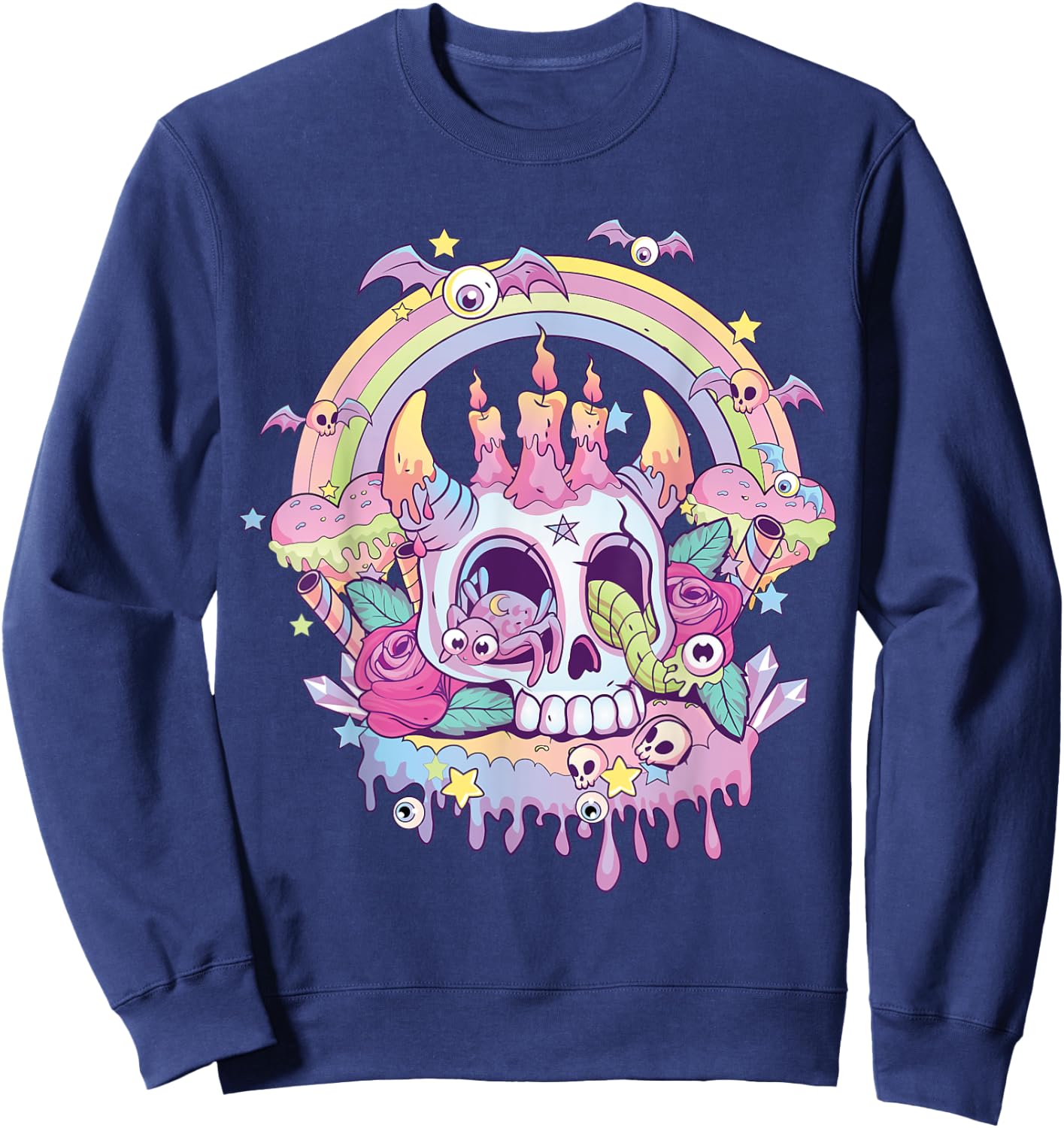 Pastel Goth Cute Creepy Satanic Skull Kawaii Occult Menhera Sweatshirt - Sweatshirt | Navy