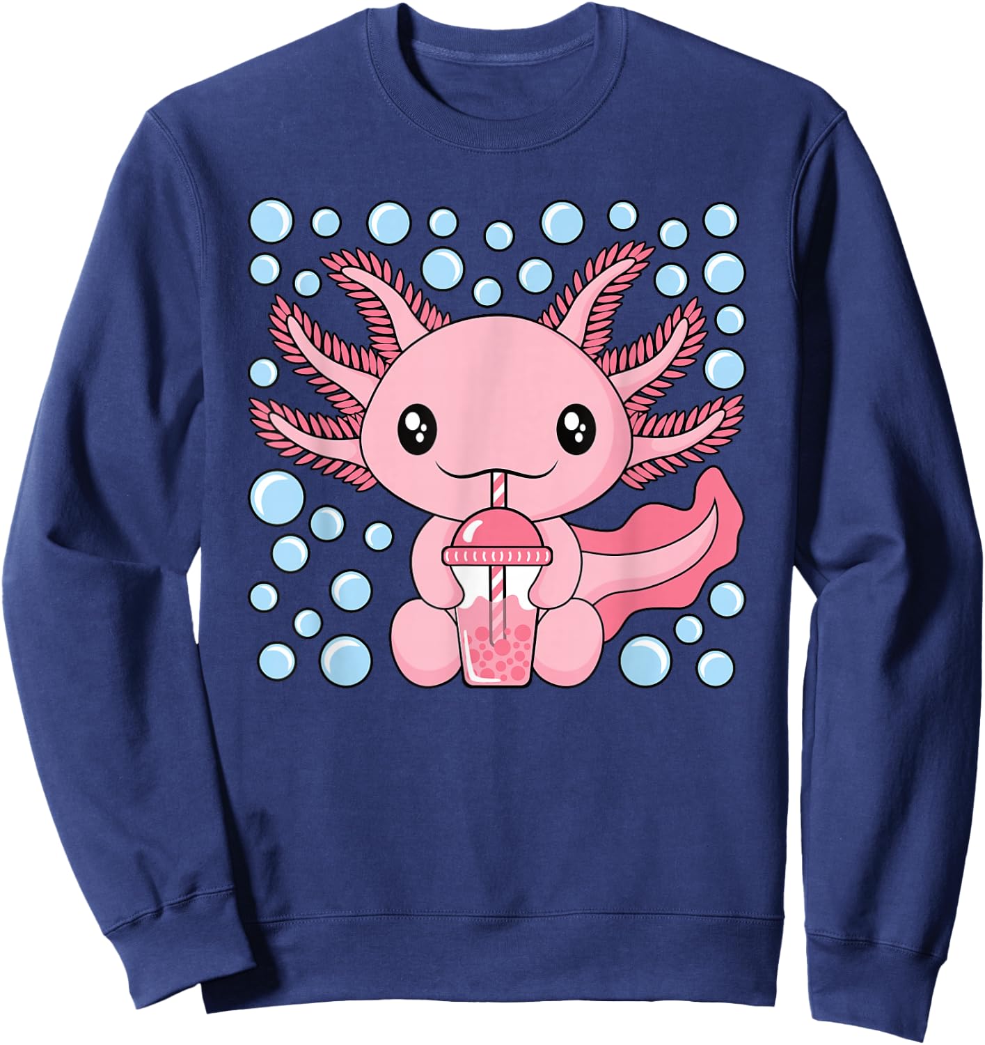 Axolotl Bubble Tea Boba Cute Kawaii Women Girls Kids Sweatshirt - Sweatshirt | Navy