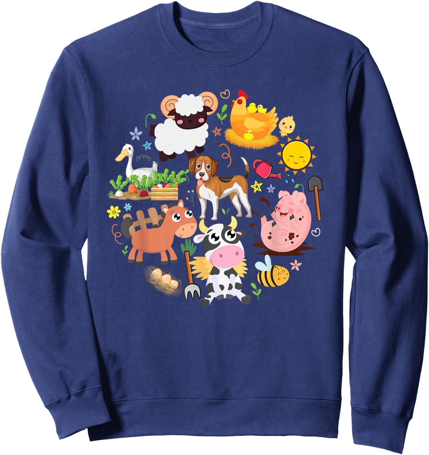 Boy's Girl's Cute Farm Animals Toddler Farmer Kids Farming Sweatshirt - Sweatshirt | Navy