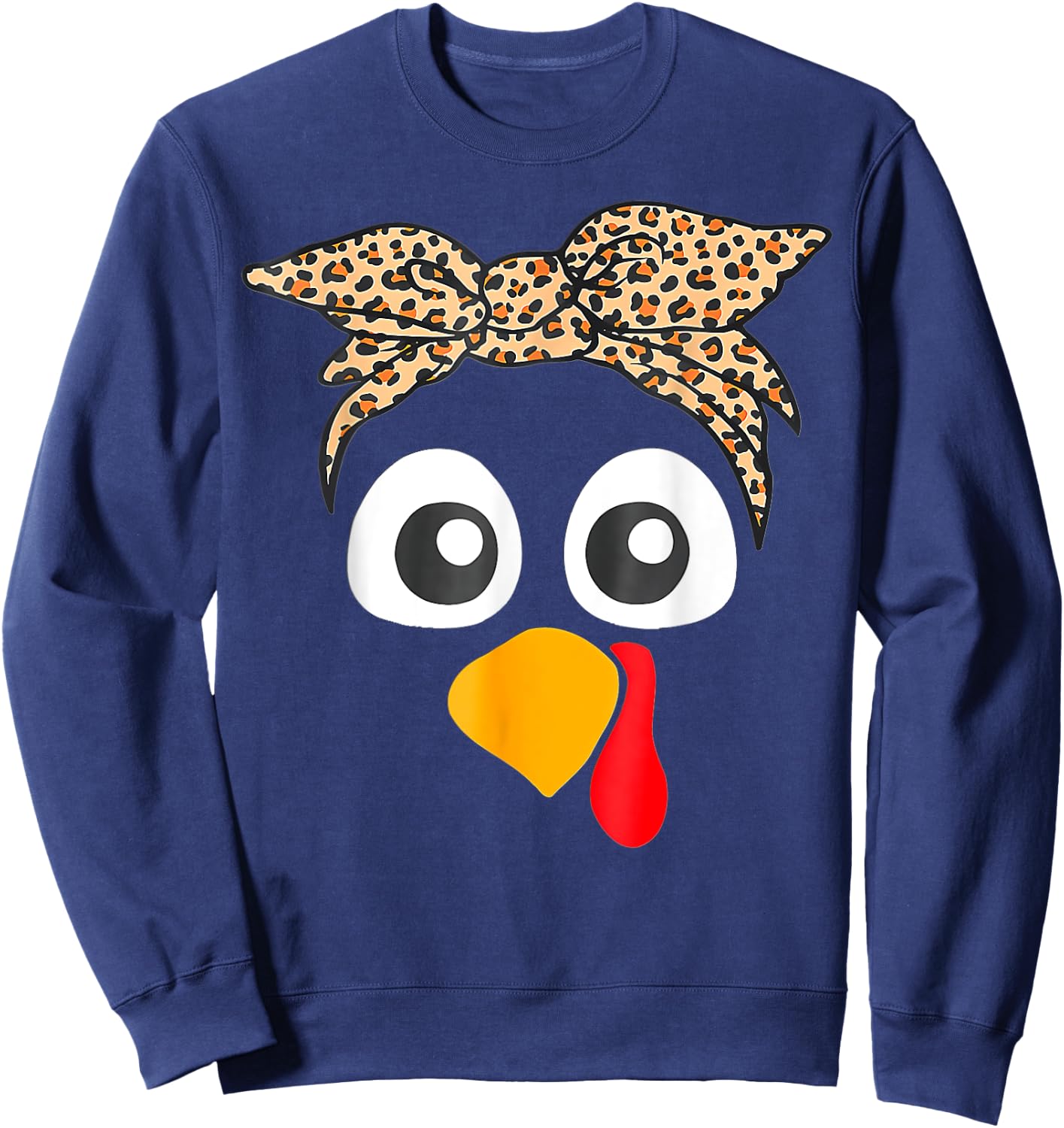 Turkey Face Leopard Headband Thanksgiving Pilgrim Sweatshirt - Sweatshirt | Navy