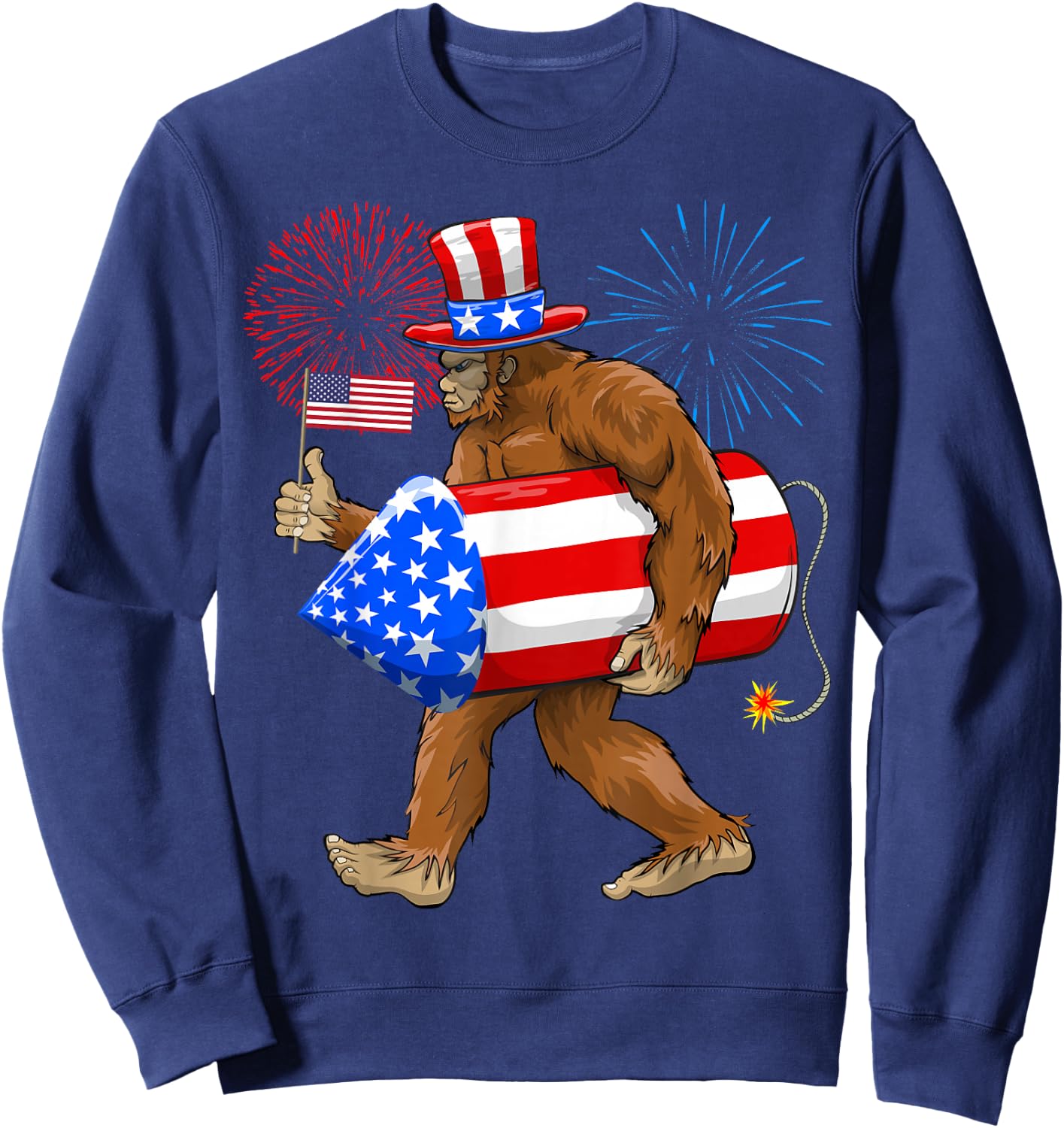 Patriotic Bigfoot, 4th of July, American Flag, Sasquatch Sweatshirt - Sweatshirt | Navy
