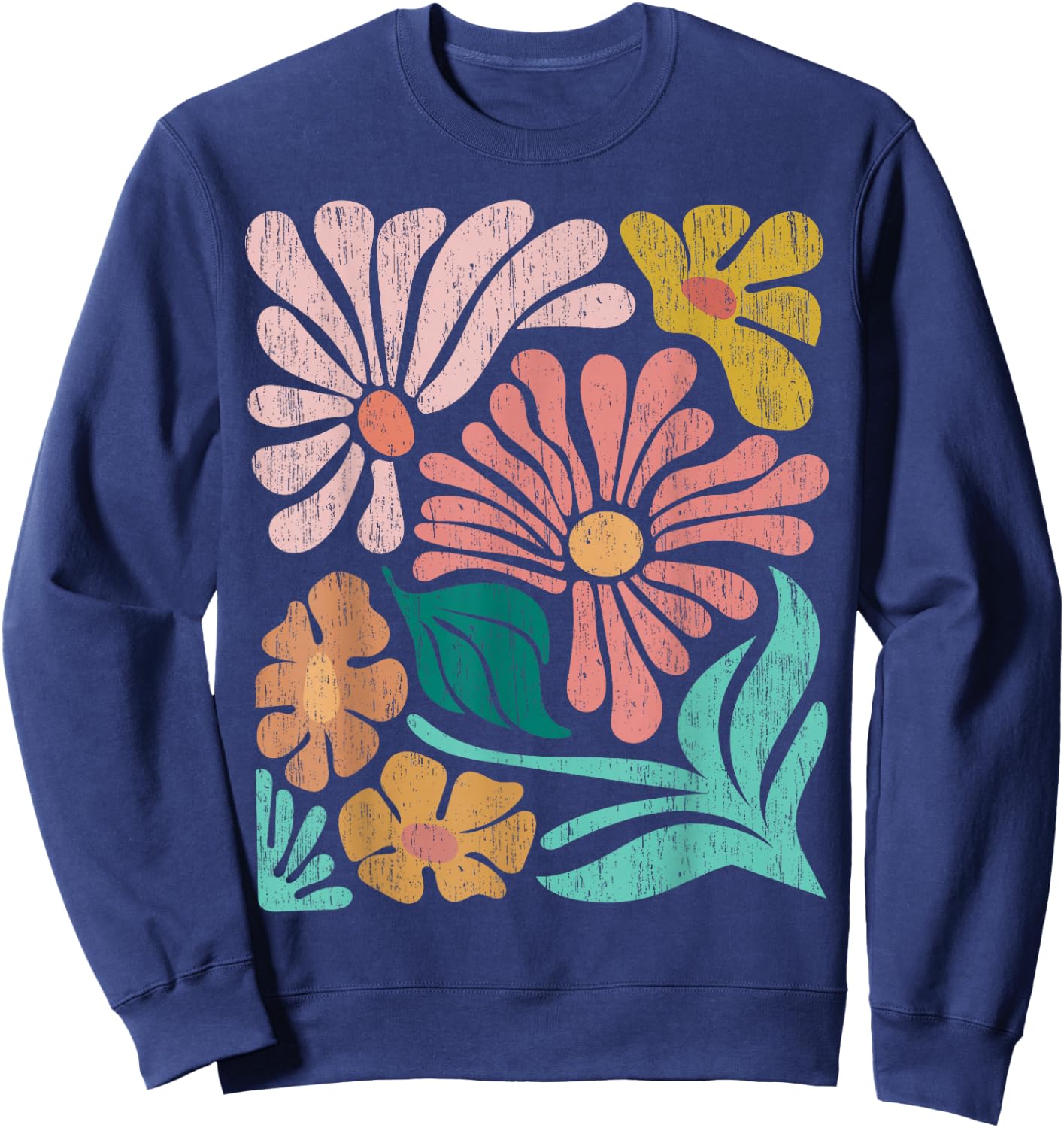 Retro Boho Wildflower Graphic Sweatshirt - Sweatshirt | Navy