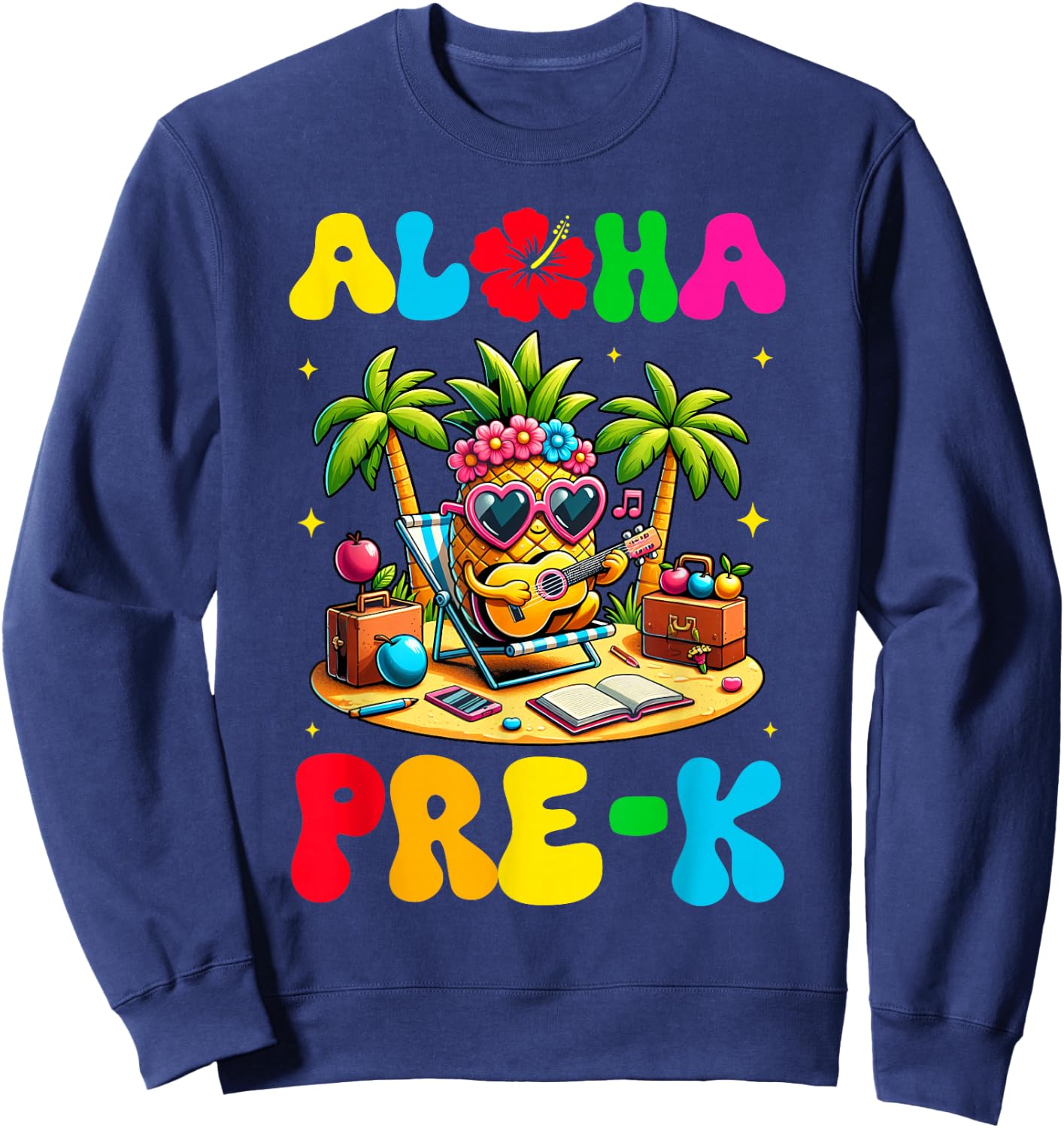 Aloha Pre-K Pineapple Hawaii Back to School Kids Girls Sweatshirt - Sweatshirt | Navy