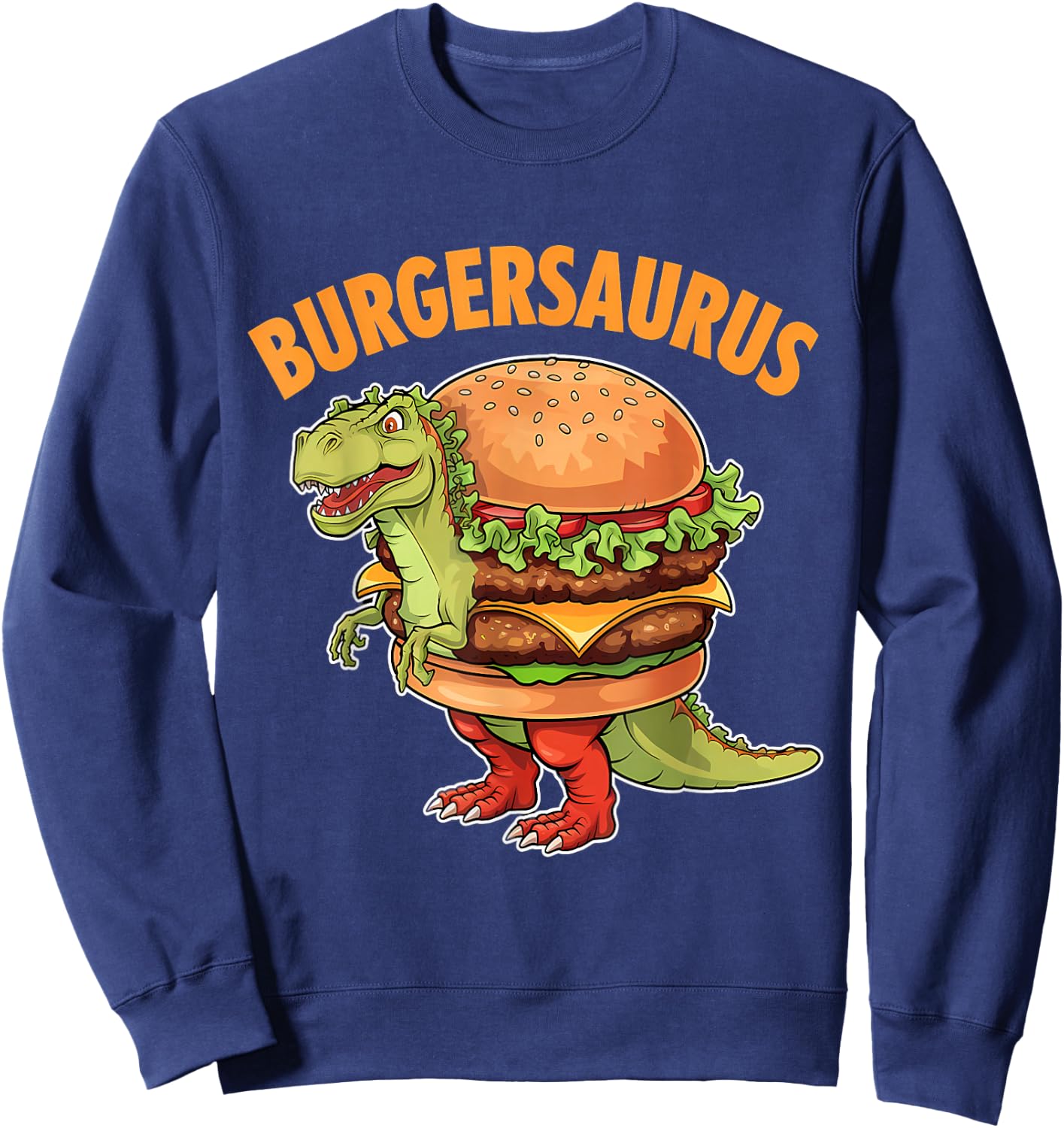 Dinosaur Burger T-Rex Fast Food Funny Burger Dino Sweatshirt - Sweatshirt | Navy