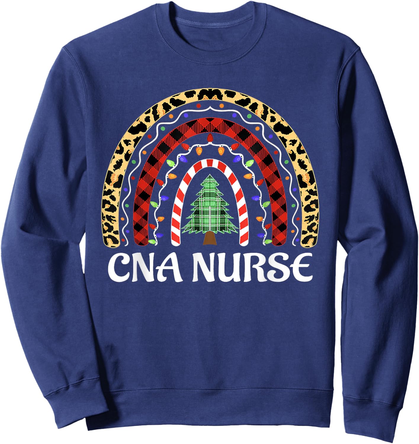 Christmas CNA Nurse Leopard Rainbow Nurse Xmas Christmas Sweatshirt - Sweatshirt | Navy