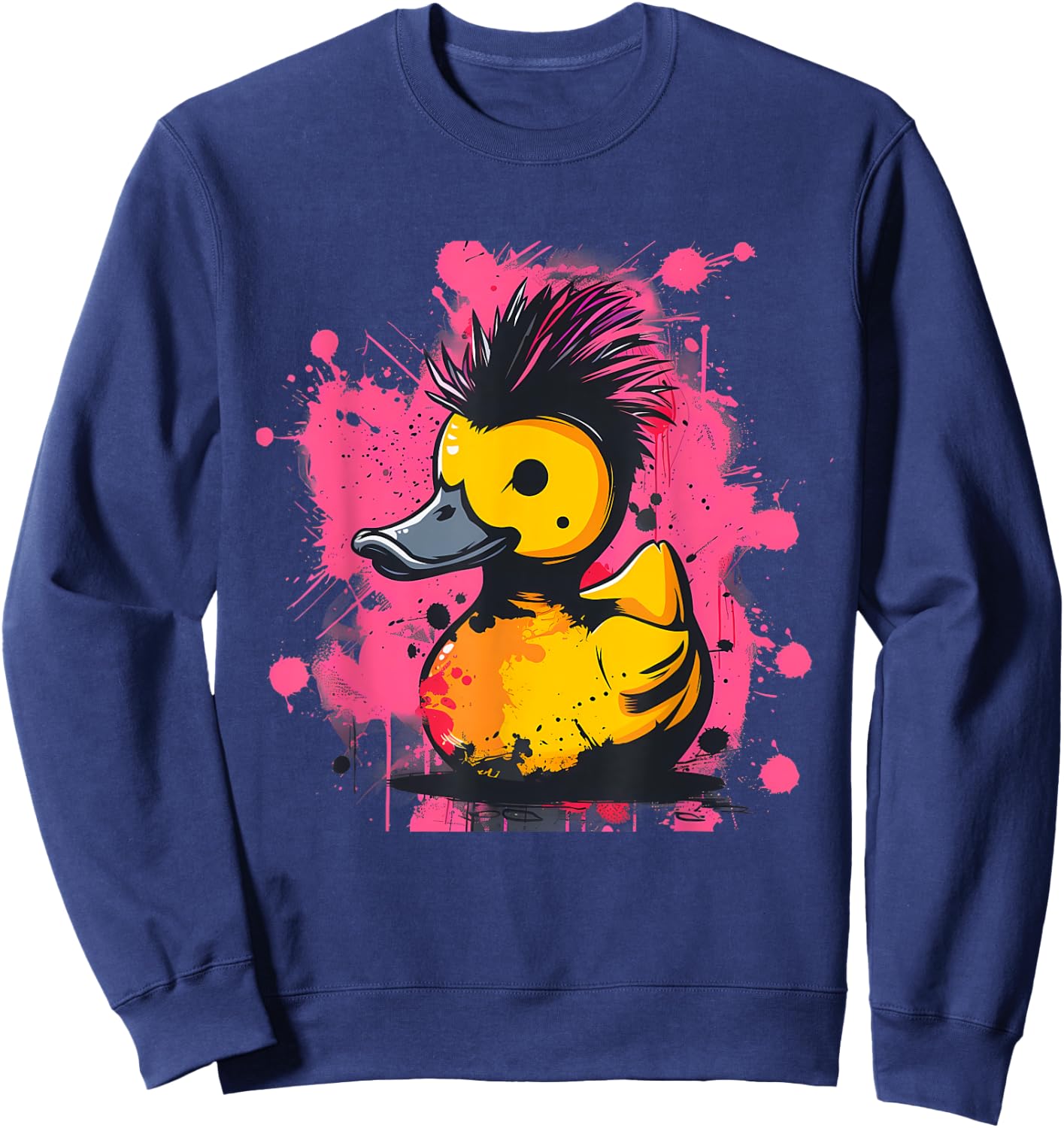 Rubber Duck Punk Rock Rubber Duckling Artwork Watercolor Sweatshirt - Sweatshirt | Navy