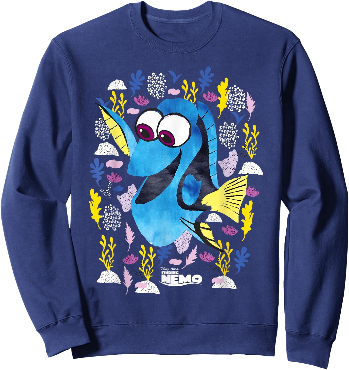 PIXAR Finding Nemo Dory Just Keep Swimming - Erwachsene, Schwarz, Kleidergröße 36, Kurzarm Sweatshirt - Sweatshirt | Navy