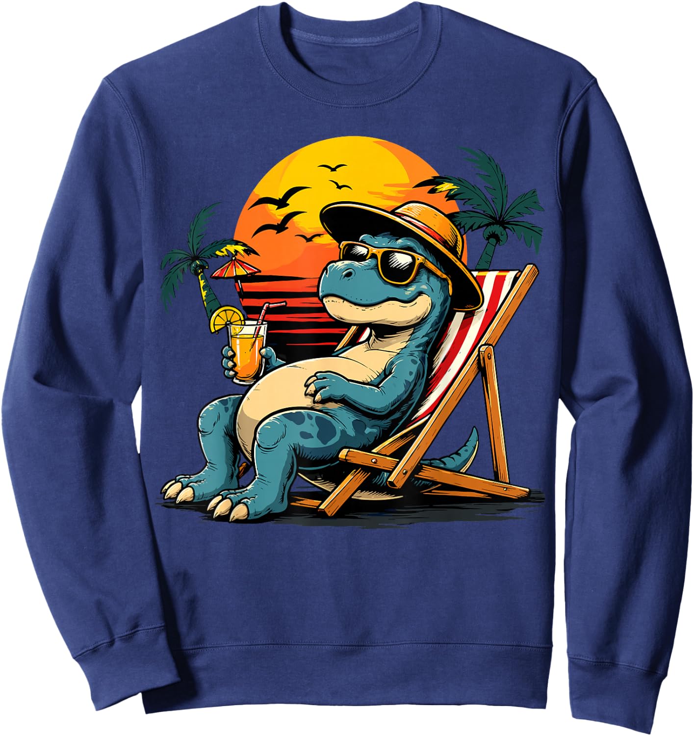Funny Dino Beach Vacation Dinosaur Sweatshirt - Sweatshirt | Navy
