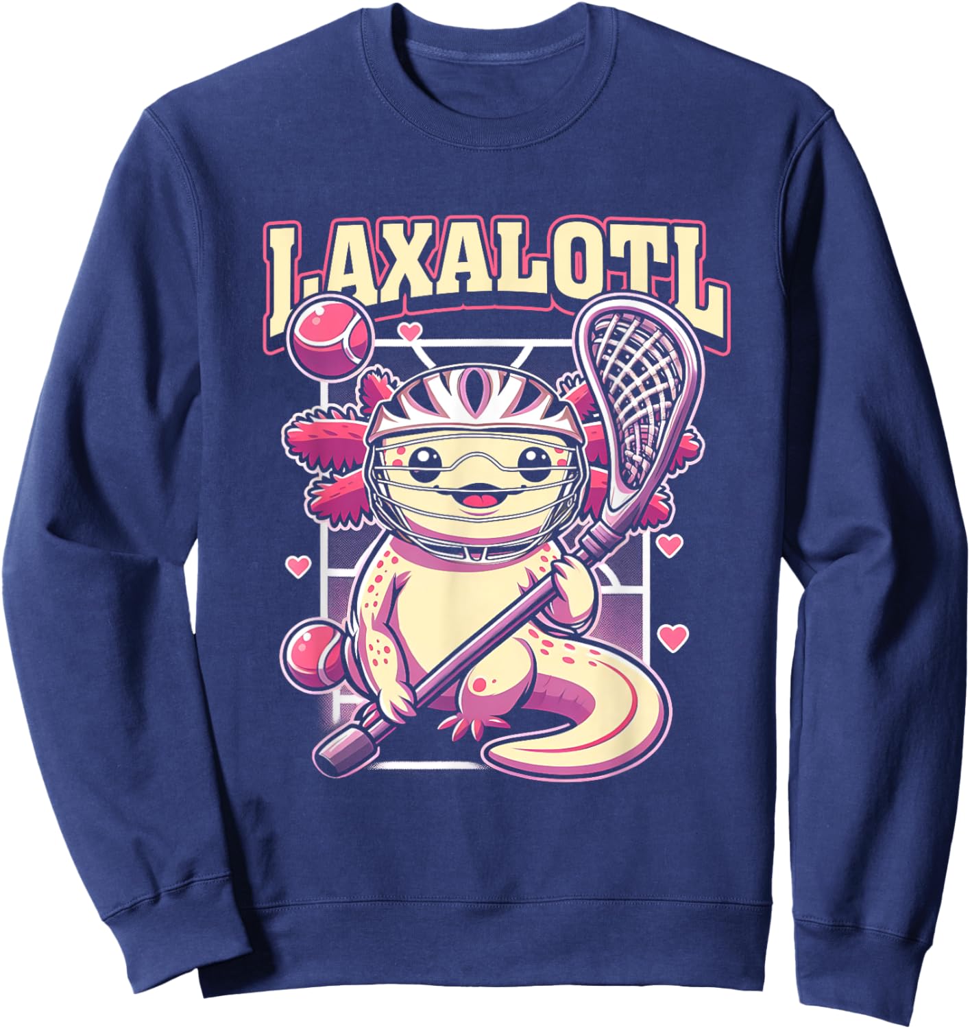 Funny Axolotl Lacrosse LAX Laxalotl Lacrosse Sport Player Sweatshirt - Sweatshirt | Navy