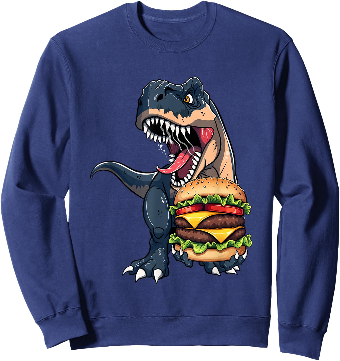 T Rex Dinosaur Cheeseburger Hamburger Kids Men Women Sweatshirt - Sweatshirt | Navy