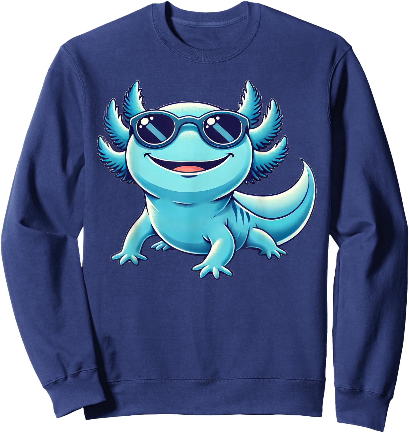 Blue Axolotl Wearing Sunglasses Funny Axolotl Sweatshirt - Sweatshirt | Navy