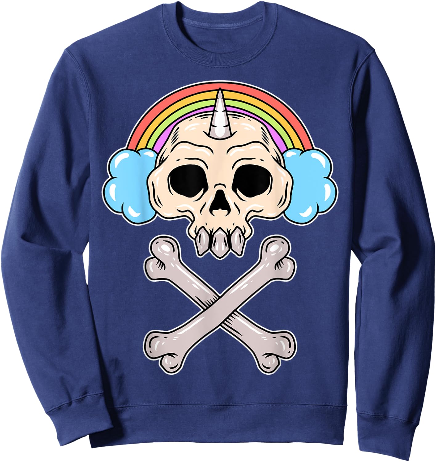 Rainbow Cloud Gamer Girl Gaming Cute Unicorn Skull Sweatshirt - Sweatshirt | Navy