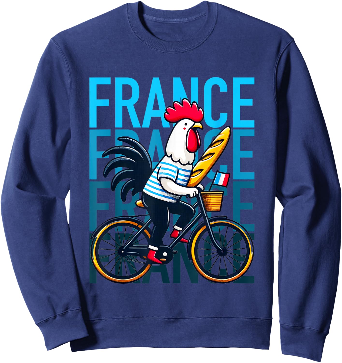France Typical French Rooster on bicycle Humor Sweatshirt - Sweatshirt | Navy