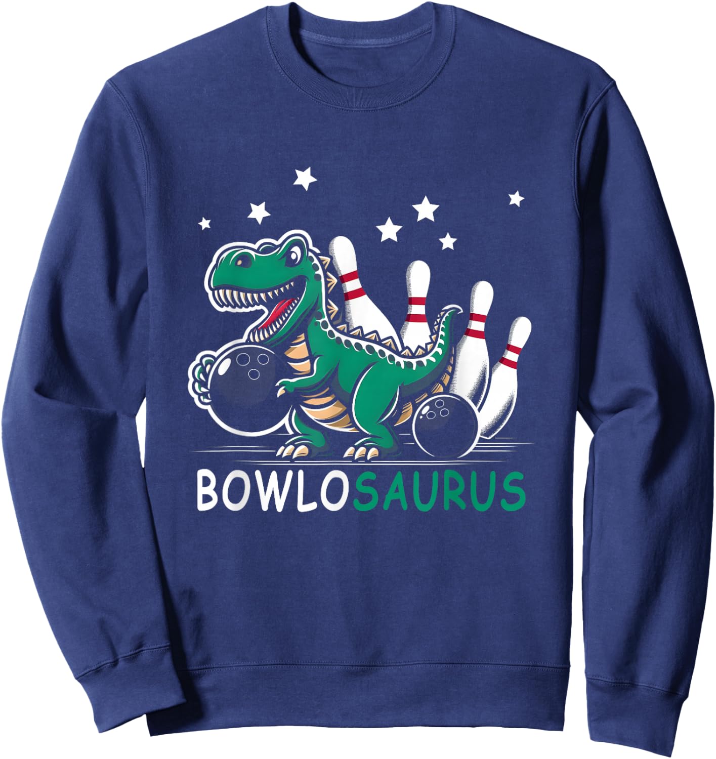 Funny Bowler Bowlosaurus T-Rex Dinosaur Playing Bowling Sweatshirt - Sweatshirt | Navy