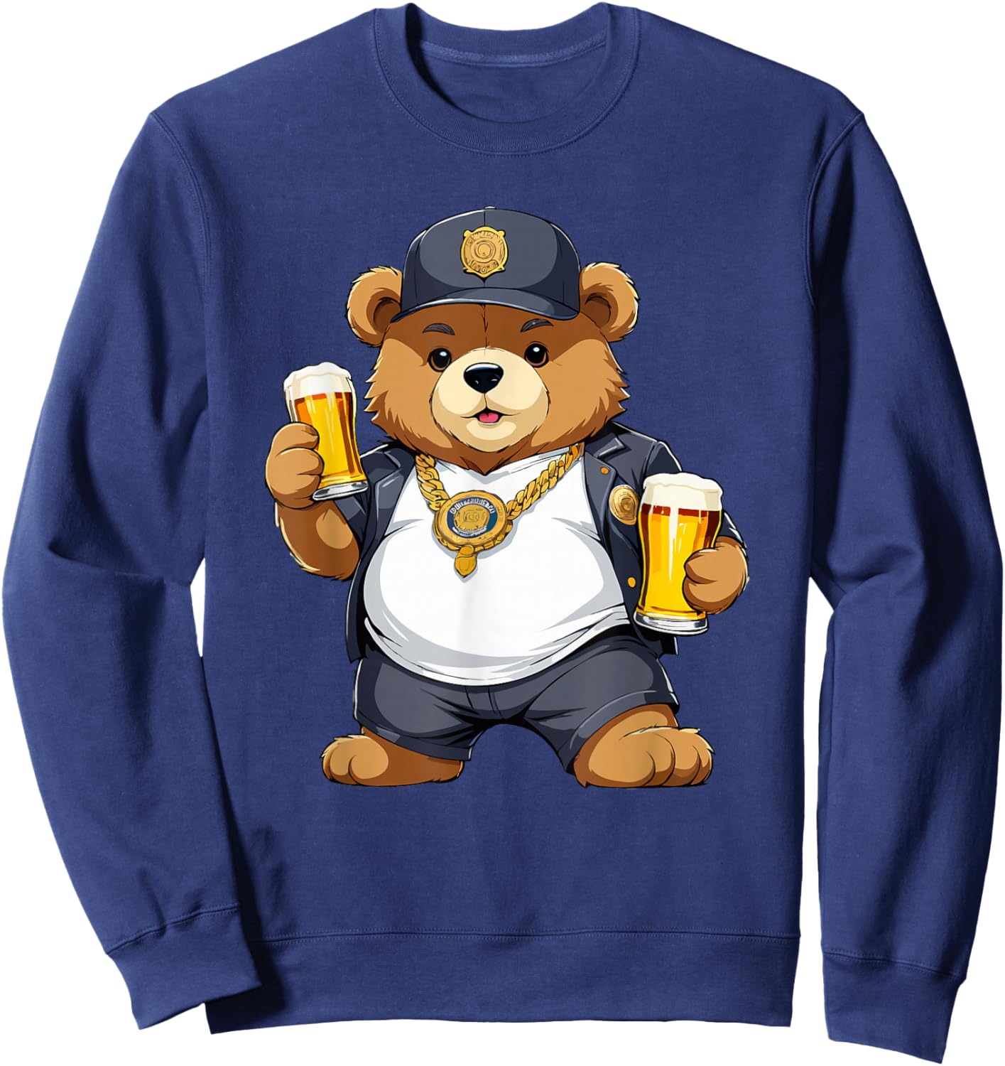 Big Fat Teddy Bear Gangster in Hip Hop Street Clothes Sweatshirt - Sweatshirt | Navy