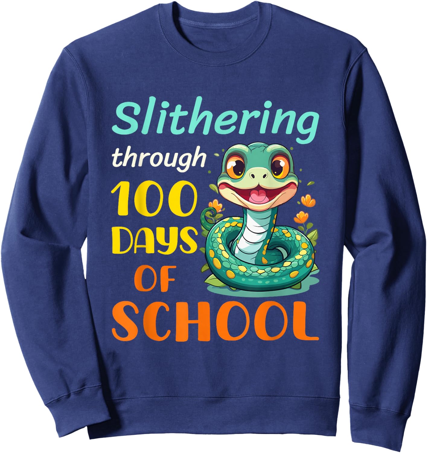 Funny 100 Days of School Snake Reptile Kids Boys Students Sweatshirt - Sweatshirt | Navy