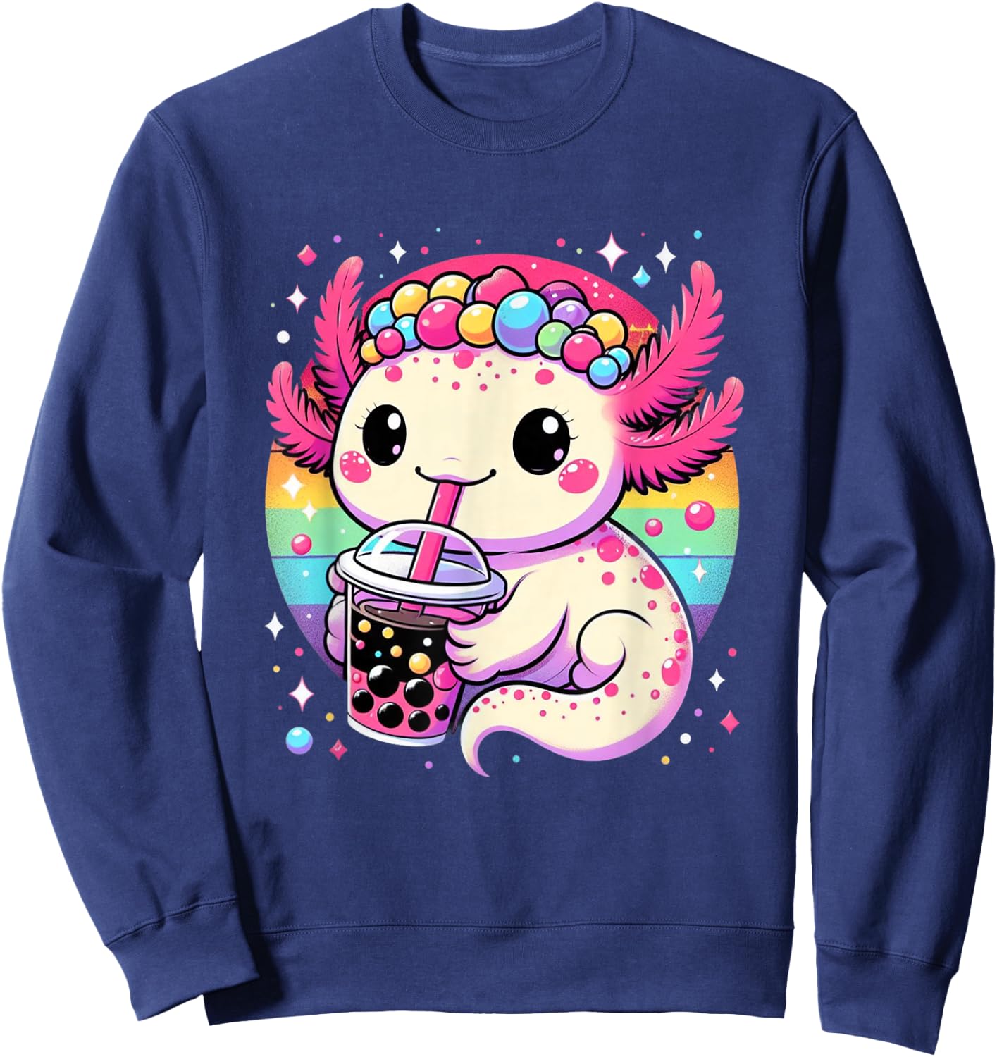 Axolotl Boba Tea Kawaii Neko Japanese Bubble Tea for Girls Sweatshirt - Sweatshirt | Navy