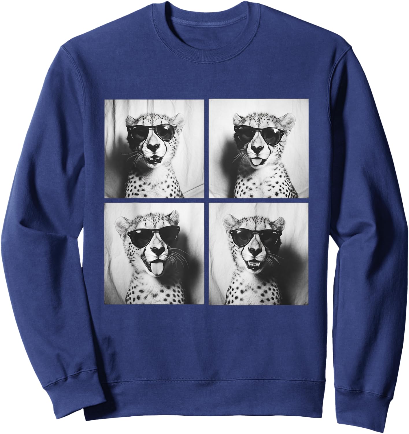 Funny Cheetah with Sunglasses Cool Feline Animals Humor Meme Sweatshirt - Sweatshirt | Navy