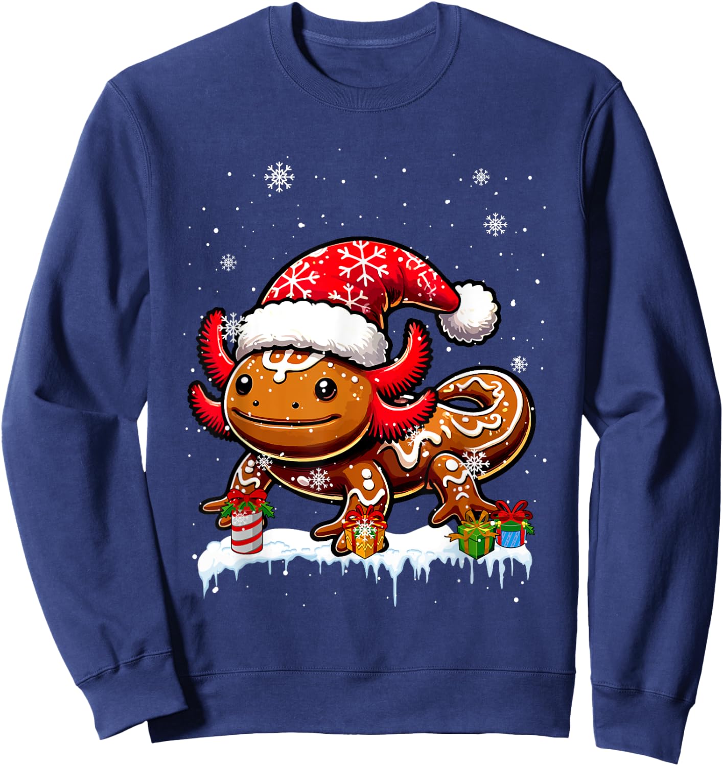 Santa Gingerbread Axolotl Christmas Baking Baker Family Kids Sweatshirt - Sweatshirt | Navy