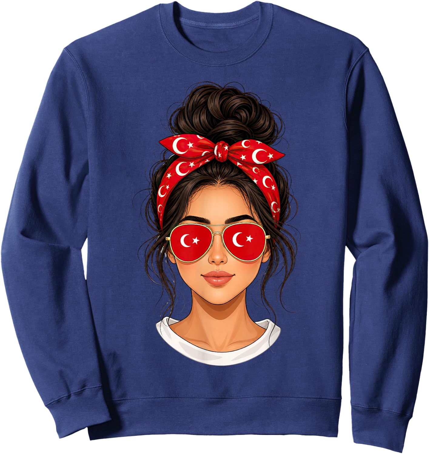 Messy Bun Türkisches Mädchen Türkei Flagge Bandana Sonnenbrille Sweatshirt - Sweatshirt | Navy