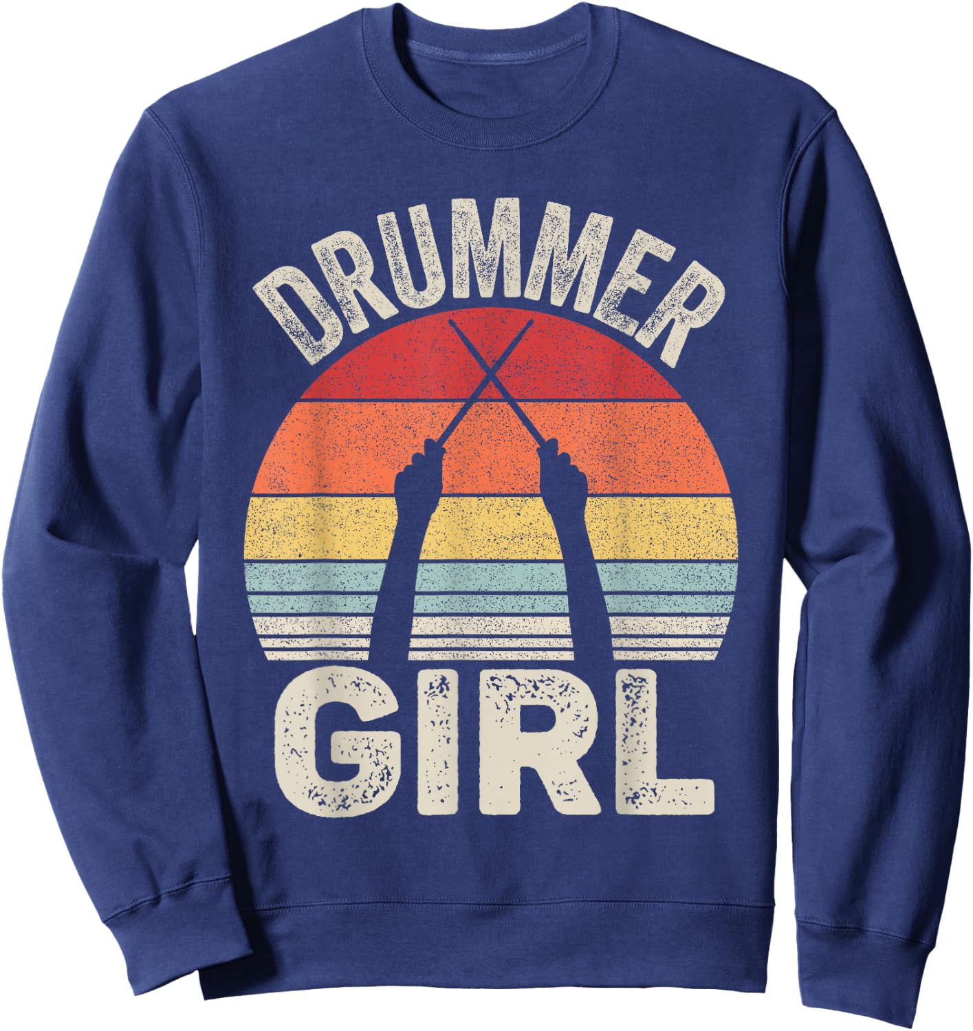 Vintage Retro Drummer Girl Sweatshirt - Sweatshirt | Navy