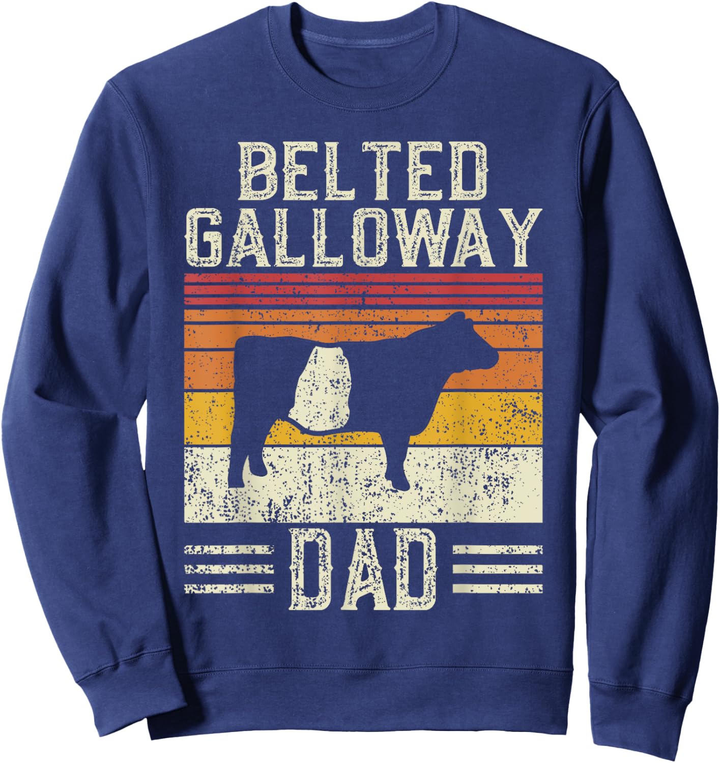 Best Cow Dad Men - Vintage Cattle Belted Galloway Sweatshirt - Sweatshirt | Navy